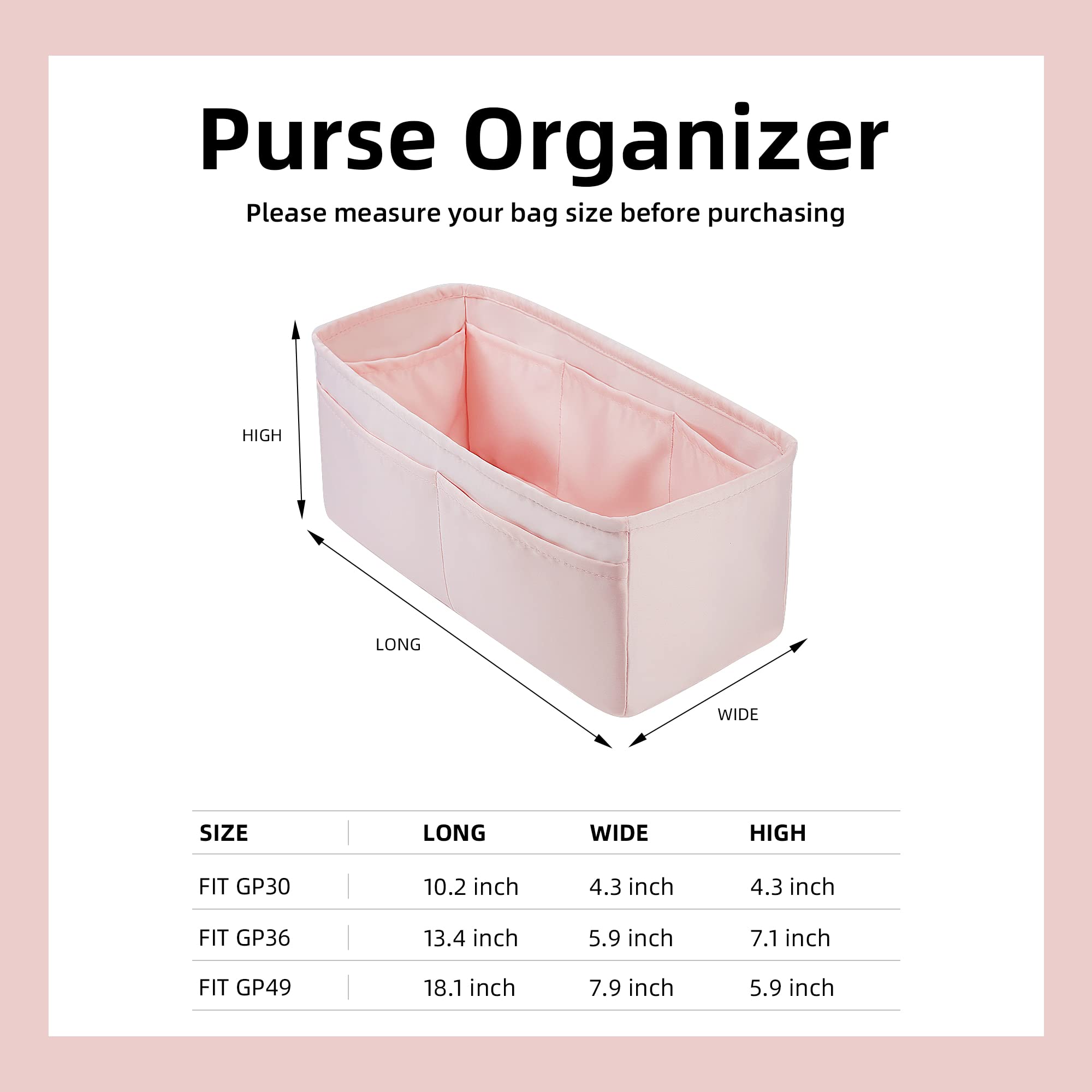 Premium DGAZ Silky Purse Organizer Insert - Luxury Handbag & Tote Bag Organizer for Hermès Garden Party 30/36 (Pink, GP36) | Perfect for Work, Travel & Everyday Use