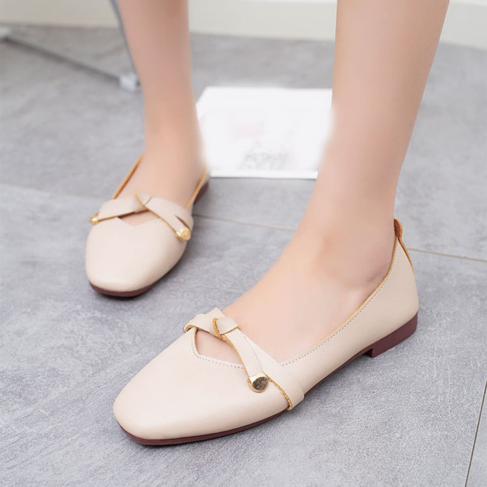 Women's Lightweight PU Square Toe Loafers - Stylish Bow-Knot Slip-On Flats for Everyday Wear | Perfect for Office, Casual Outings & Travel