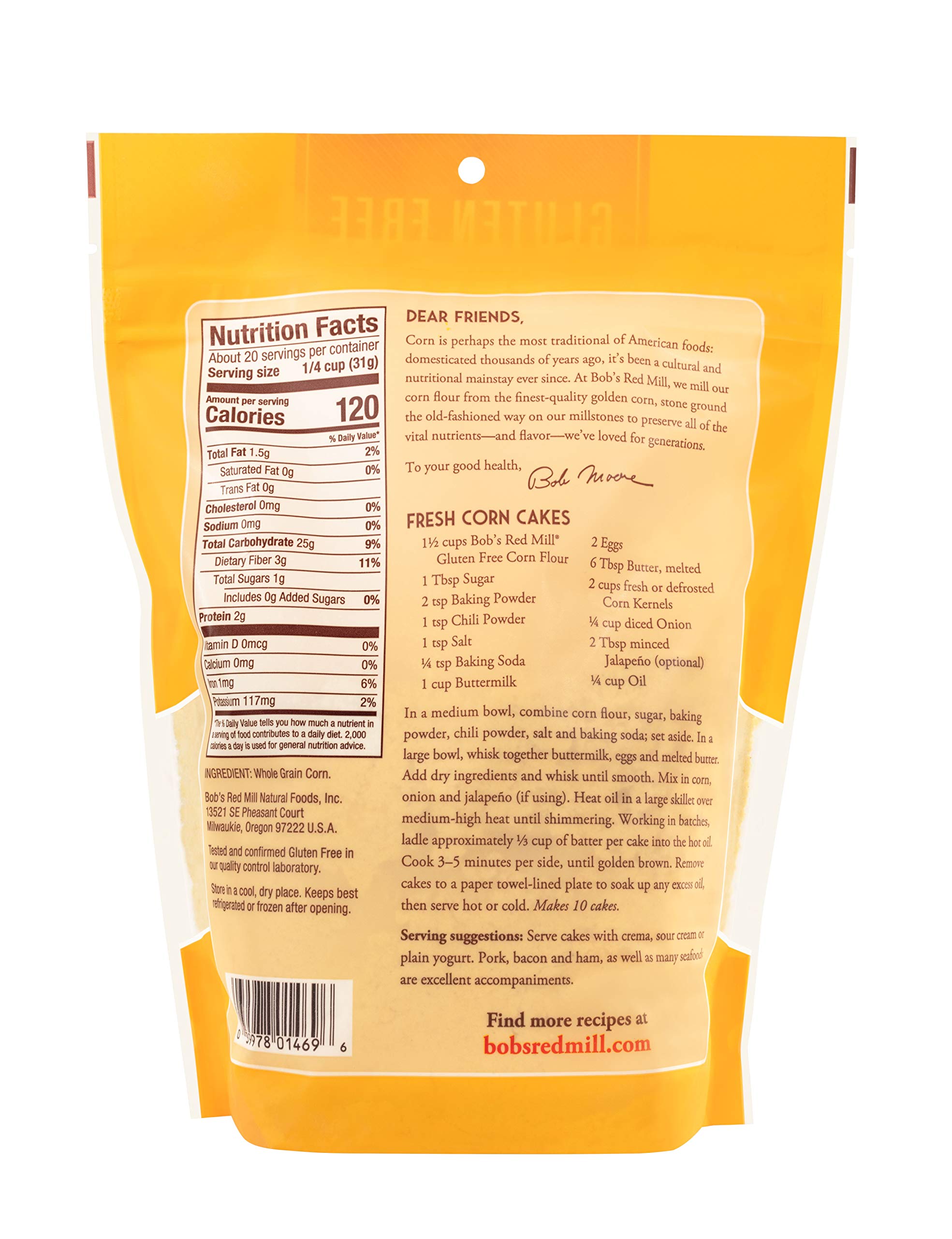 Bob's Red Mill Whole Grain Gluten Free Corn Flour - 22oz (Pack of 4) | Non-GMO, Organic Baking & Cooking Flour for Tortillas, Bread, Pancakes & More