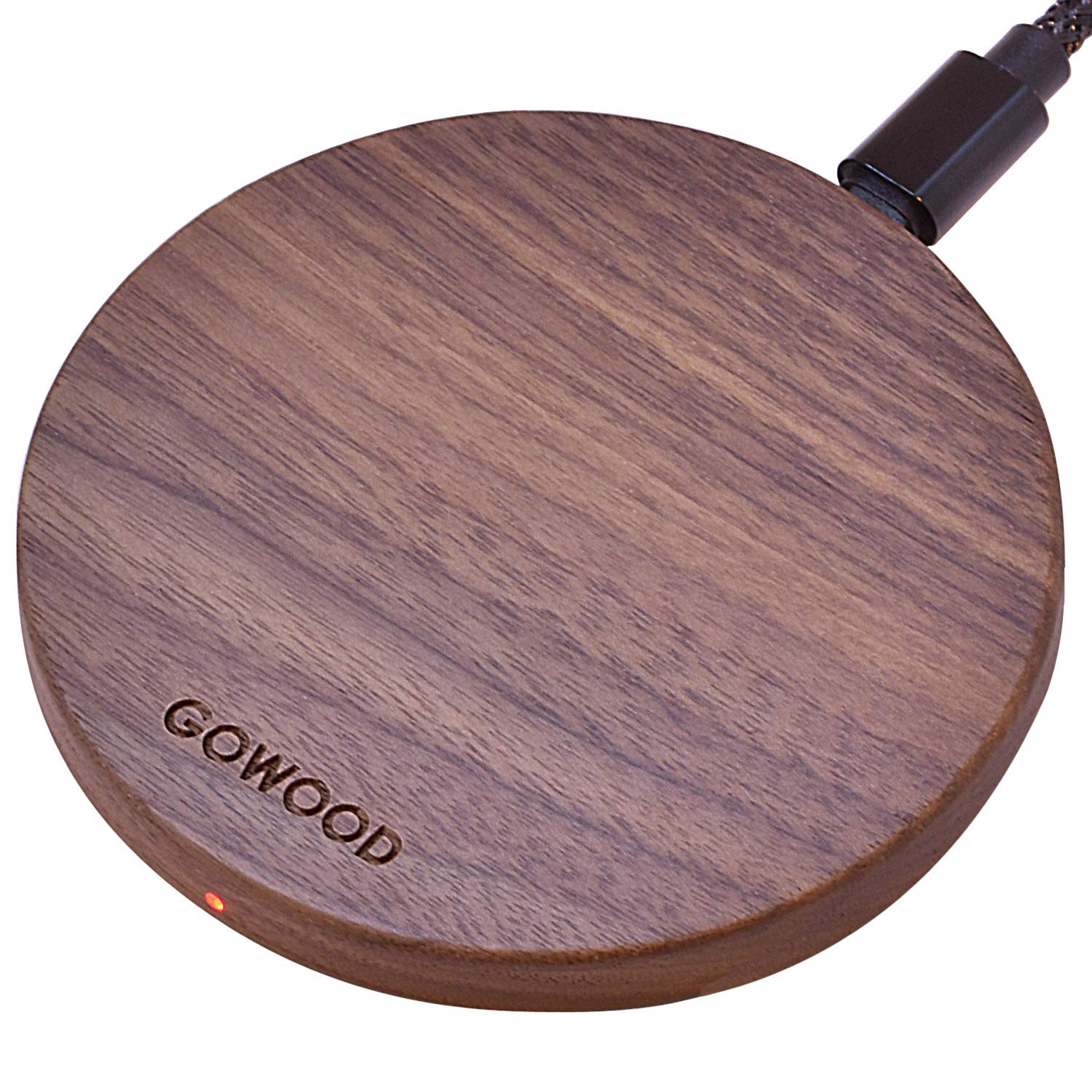 GOWOOD 15W Fast Wireless Charger - Walnut Wood Stand with 2m Durable USB-C Cable & LED Indicator - Qi Certified Charging Pad for iPhone 15/14/13/12, Samsung Galaxy S23/S22 - Perfect for Bedside, Office & Car Use