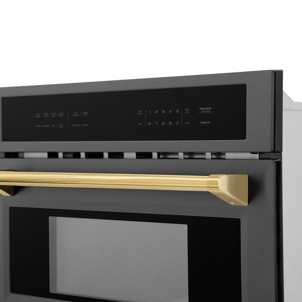 ZLINE Autograph Edition 30-Inch Built-In Convection Microwave Oven - 1.6 cu ft Capacity, Black Stainless Steel with Polished Gold Accents (MWOZ 30 BS G) - Perfect for Modern Kitchens & Gourmet Cooking