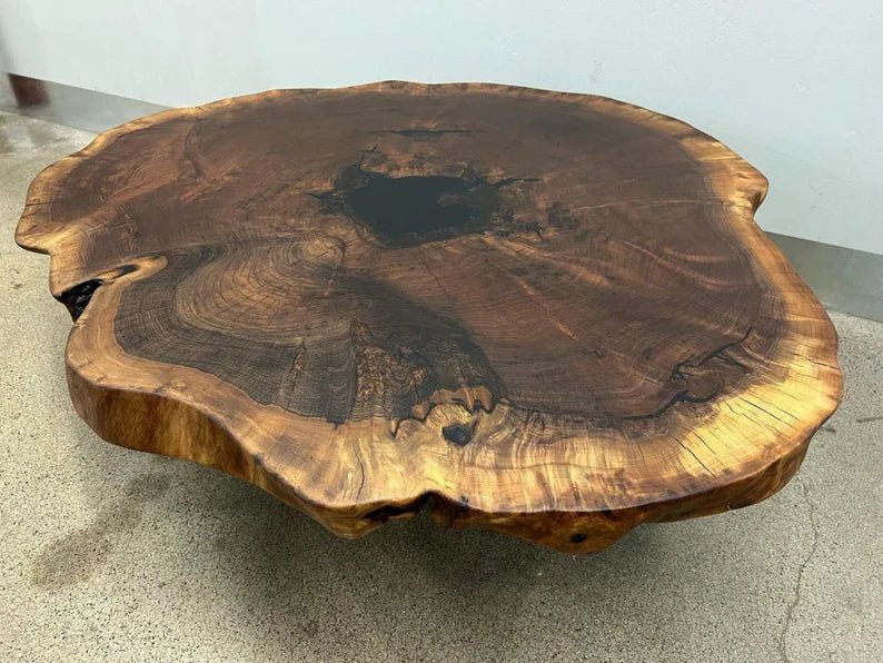 Handcrafted Organic Shape Wooden Coffee Table - Solid Natural Wood, Modern Designer Slab for Living Room, Lounge & Office Decor