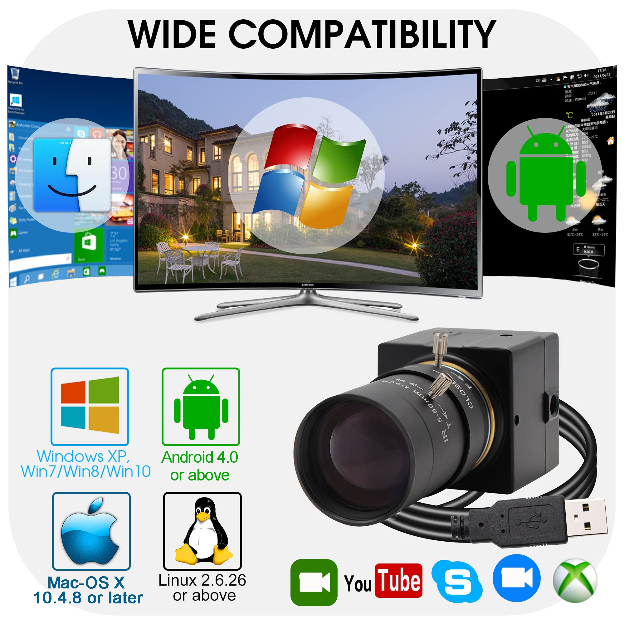 SVPRO 4K Ultra HD Webcam with 10X Optical Zoom & 5-50mm Varifocal Lens - 3840x2160@30fps Sony IMX415 Sensor USB Camera for PC, Laptop, Desktop - Perfect for Video Conferencing, Live Streaming & Online Classes