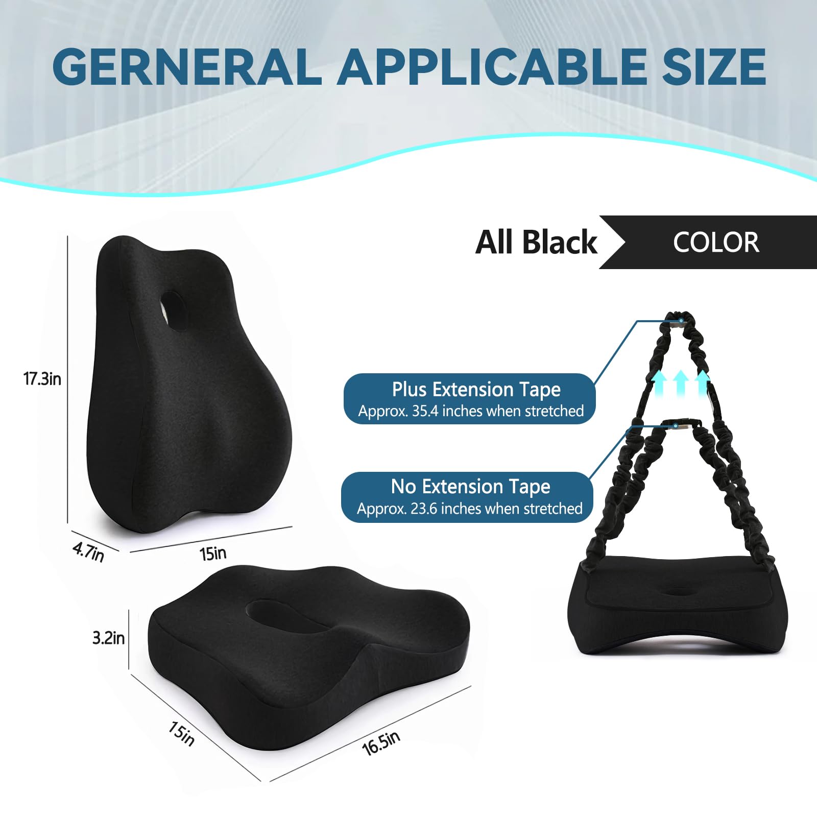 Ergonomic Seat Cushion & Lumbar Support Pillow Set - Memory Foam Office Chair Cushion for Sciatica Pain Relief, Gaming Chair & Travel Comfort - Perfect for Long Work Hours, Gaming Sessions & Car Rides (Black)