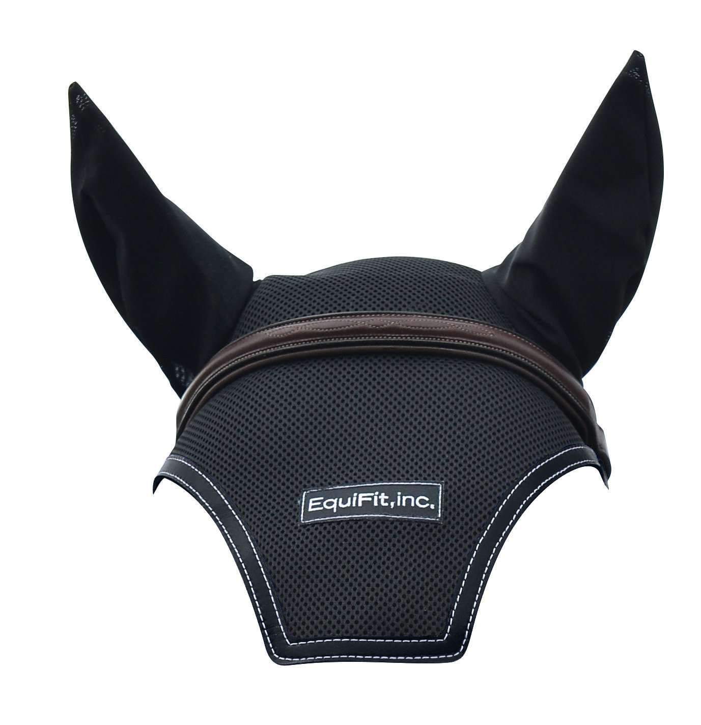 EquiFit Black Horse Ear Bonnet with Logo - Breathable & Adjustable for Riding, Training, and Show Jumping