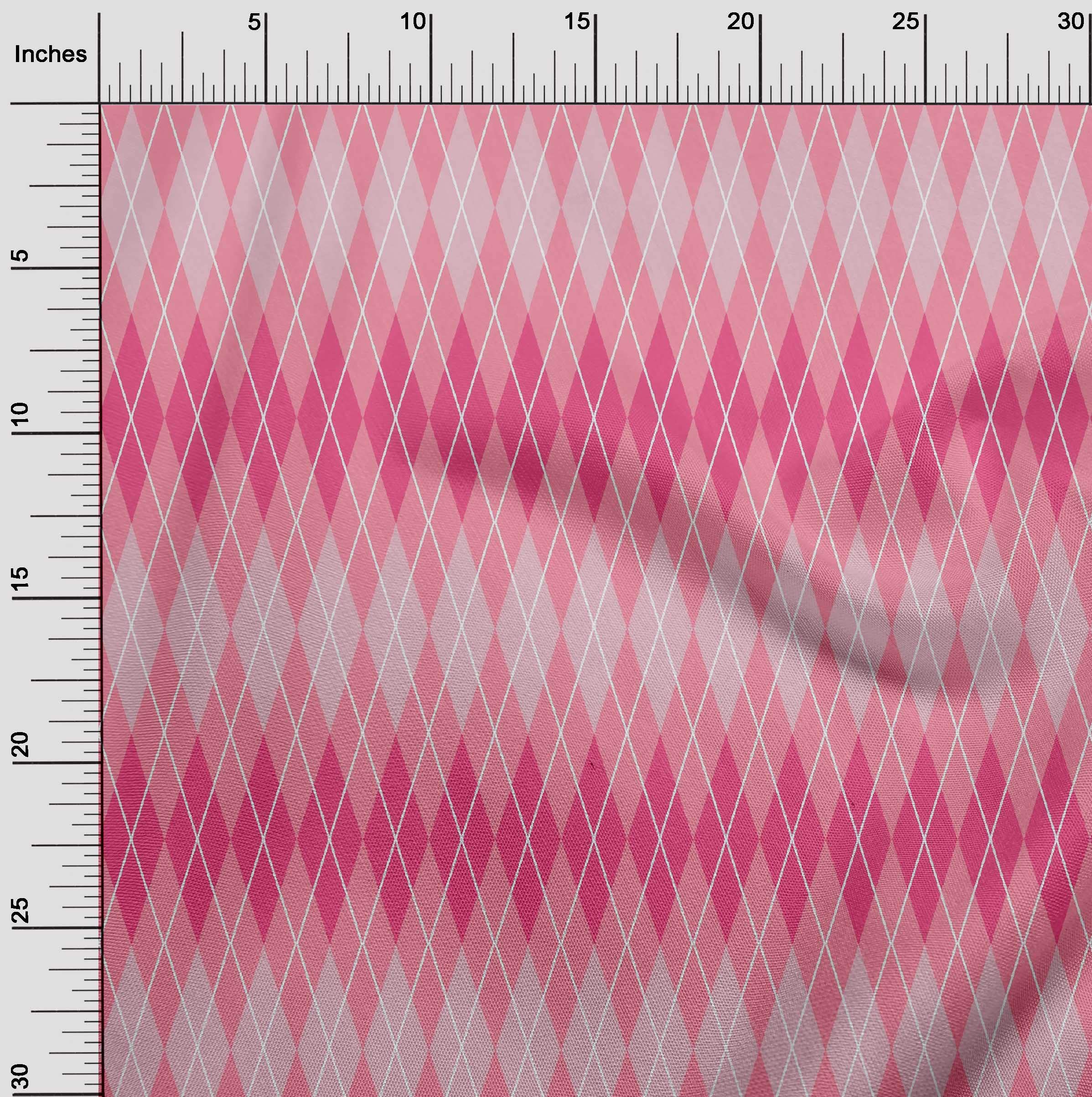 oneOone Viscose Chiffon Fabric - Medium Pink Argyle Check Dress Material, 42 Inch Wide by The Yard | Perfect for DIY Dresses, Blouses & Summer Fashion Projects