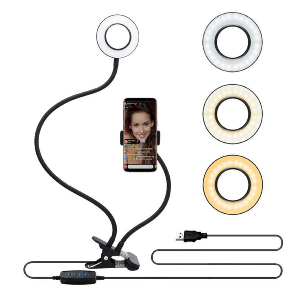Clip-On LED Desk Lamp with Adjustable Ring Light - Perfect for Reading, Live Streaming, Makeup, Selfies & Photography - Dimmable Clamp Light for Home Office, Studio & Beauty Setup