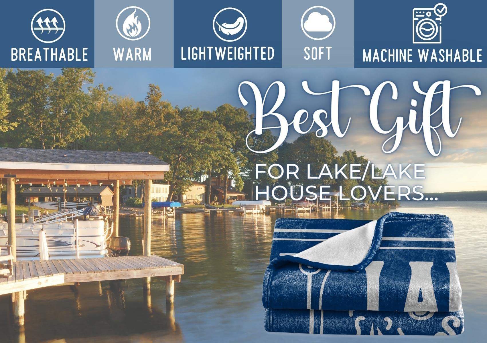 Lake House & Life Gifts Blanket Throw for Women & Men - Cozy Boating & Fishing Gifts - Home Decor for Porch, Bed & Sofa - Lake Rules Design, 50