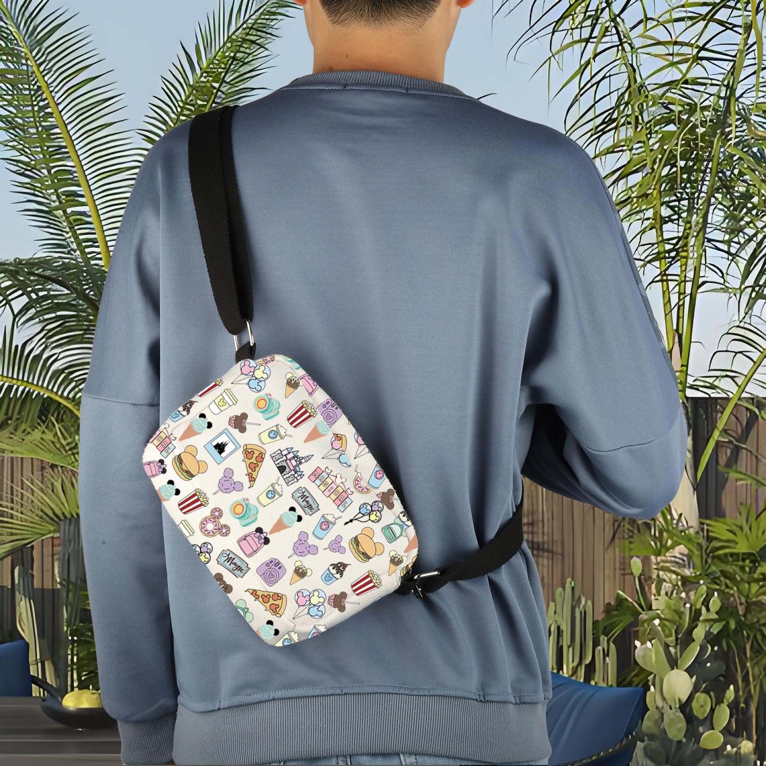 **Fairytale Fans Crossbody Bag - Cute Mouse & Ice Cream Design - Perfect for Vacation, Travel & Disney Trips - Magic Kingdom Gift for Snacks Lovers & Disney Fans**    *(Use Cases: Ideal for theme park visits, beach outings, shopping trips, or as a unique gift for Disney and snack enthusiasts.)*