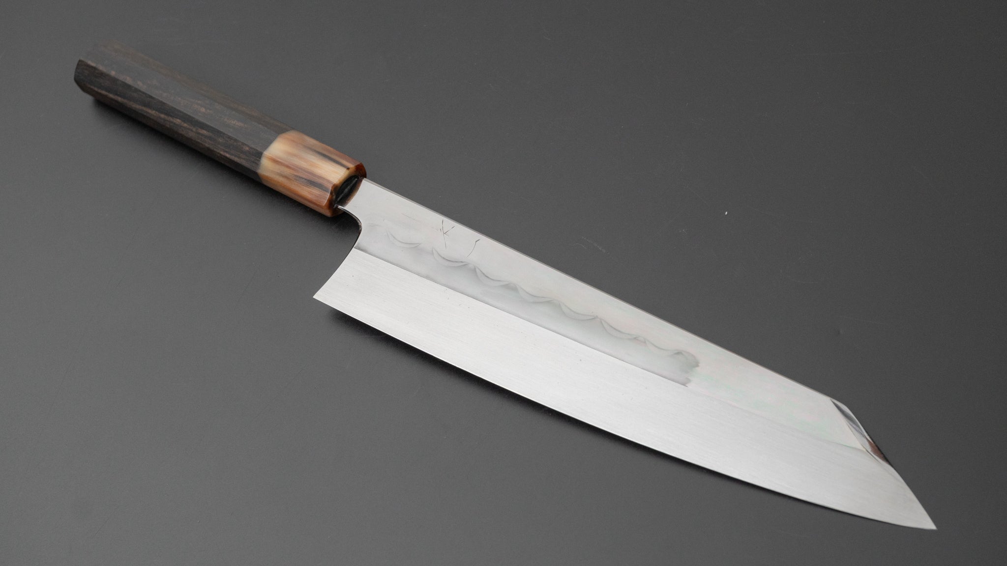 Hitohira Togashi White #1 Notaremon Mizu Honyaki Kiritsuke Gyuto 240mm Japanese Chef Knife with Taihei Ebony Handle (#077/Saya Included) - Premium Kitchen Knife for Sushi, Sashimi & Meat Cutting