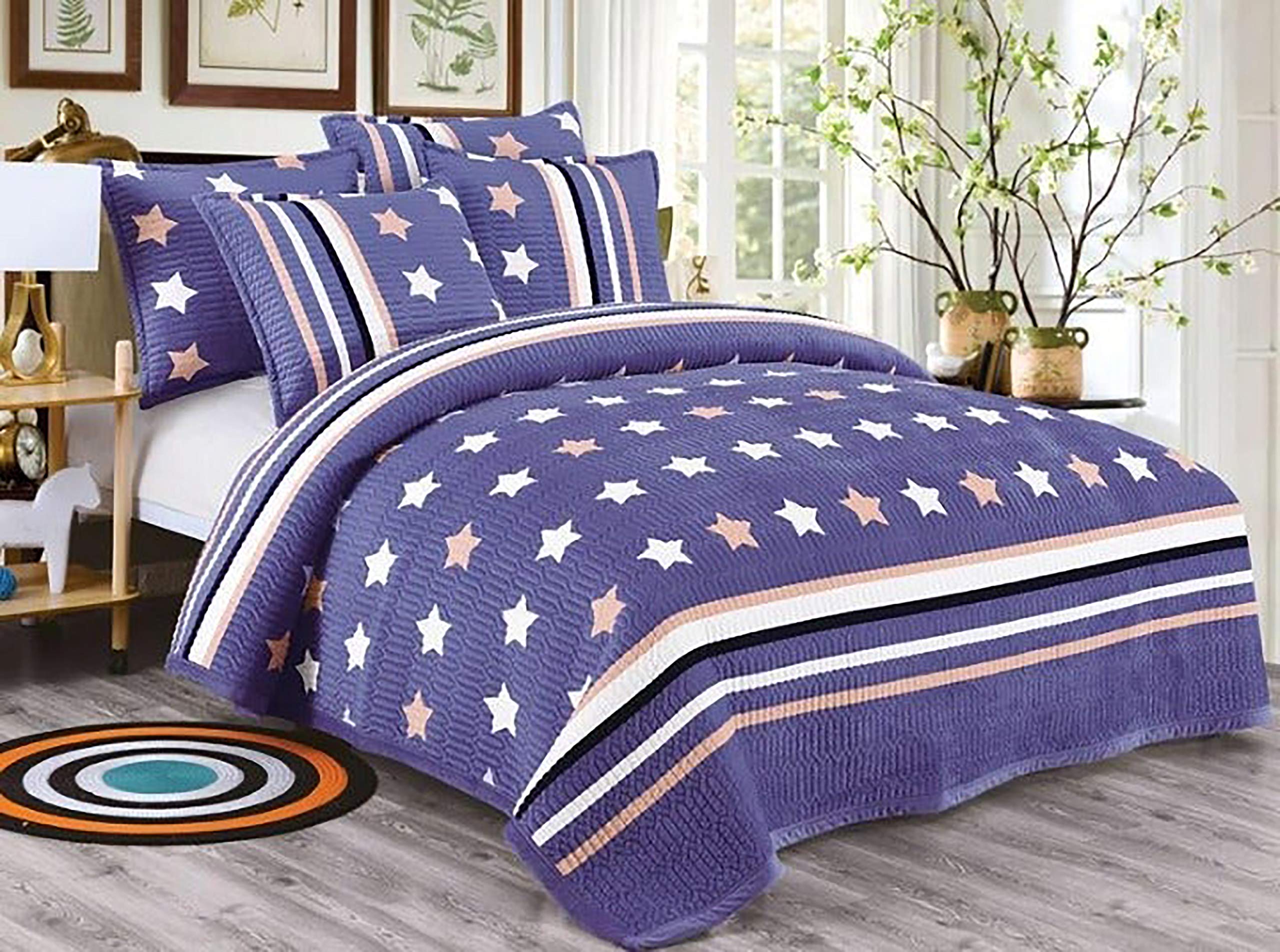 2-Piece Purple Star Kids Quilt Set - Super Soft Twin Size Bedding for Boys & Girls - Perfect for Nursery, Bedroom, and Sleepovers