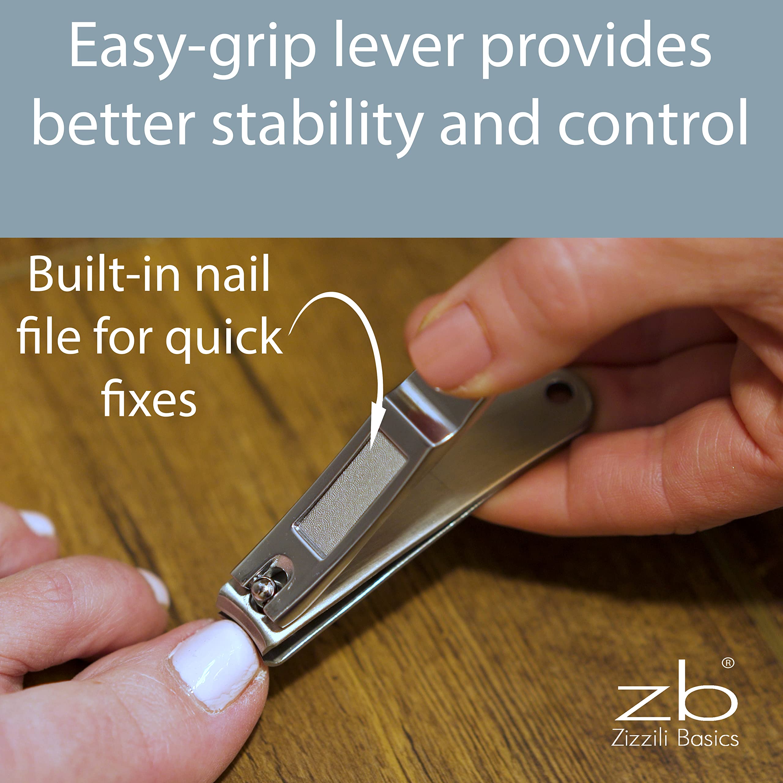 Zizzili Basics 3-Piece Stainless Steel Nail Clipper Set with Nail File & Travel Case - Professional Manicure Pedicure Kit for Men & Women - Perfect for Home, Travel, and Salon Use