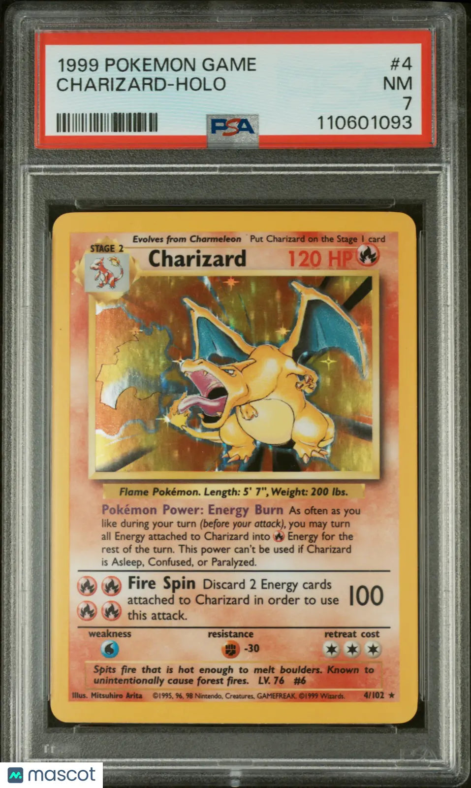 1999 Pokemon Game Charizard Holo PSA 7 4/102 - Rare Collectible Trading Card for Pokemon Fans & Collectors - Perfect for Display, Gaming & Investment