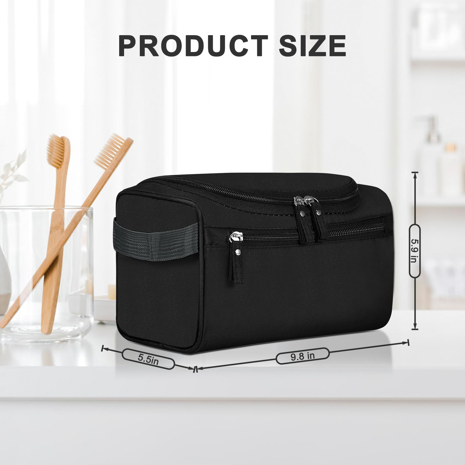 Large Hanging Toiletry Bag for Women & Men - Travel Makeup Organizer with Hook, Waterproof Cosmetic Storage for Brushes, Shaving Kit - Perfect for Camping, Gym, Business Trips & Vacation (Black)
