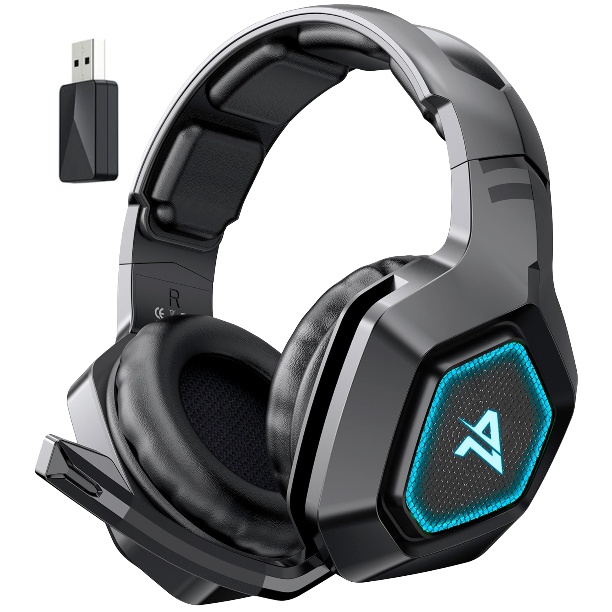 Aimzone Wireless Gaming Headset with Noise Canceling Mic - Bluetooth & 2.4GHz Dual Mode, 7.1 Surround Sound, Memory Foam Earcups, LED Lights for PC/PS5/Xbox/Switch/Mobile Gaming (Black) - Perfect for Competitive Gaming & Late-Night Sessions