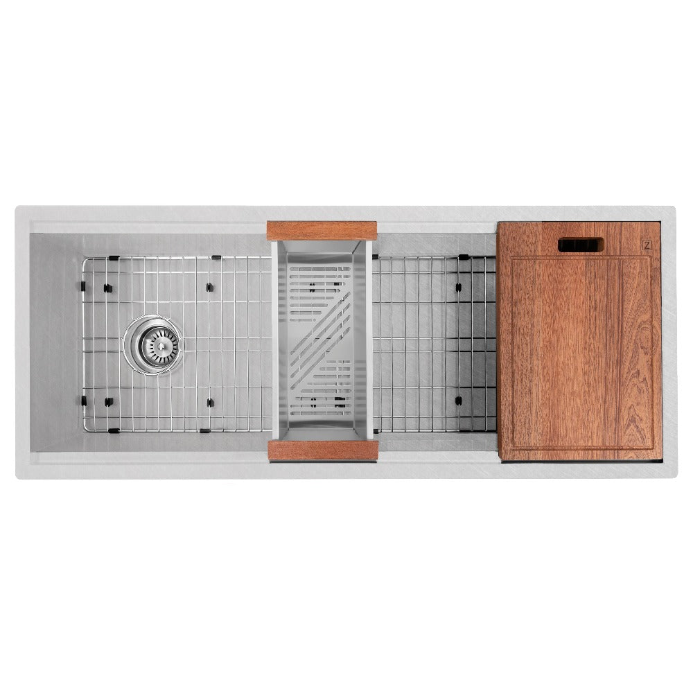 ZLINE 43-Inch Undermount Single Bowl Kitchen Sink - Satin Stainless Steel with Bottom Grid & Accessories (Model SLS 43S) | Perfect for Modern Kitchens, Remodeling & Chef-Inspired Cooking Spaces