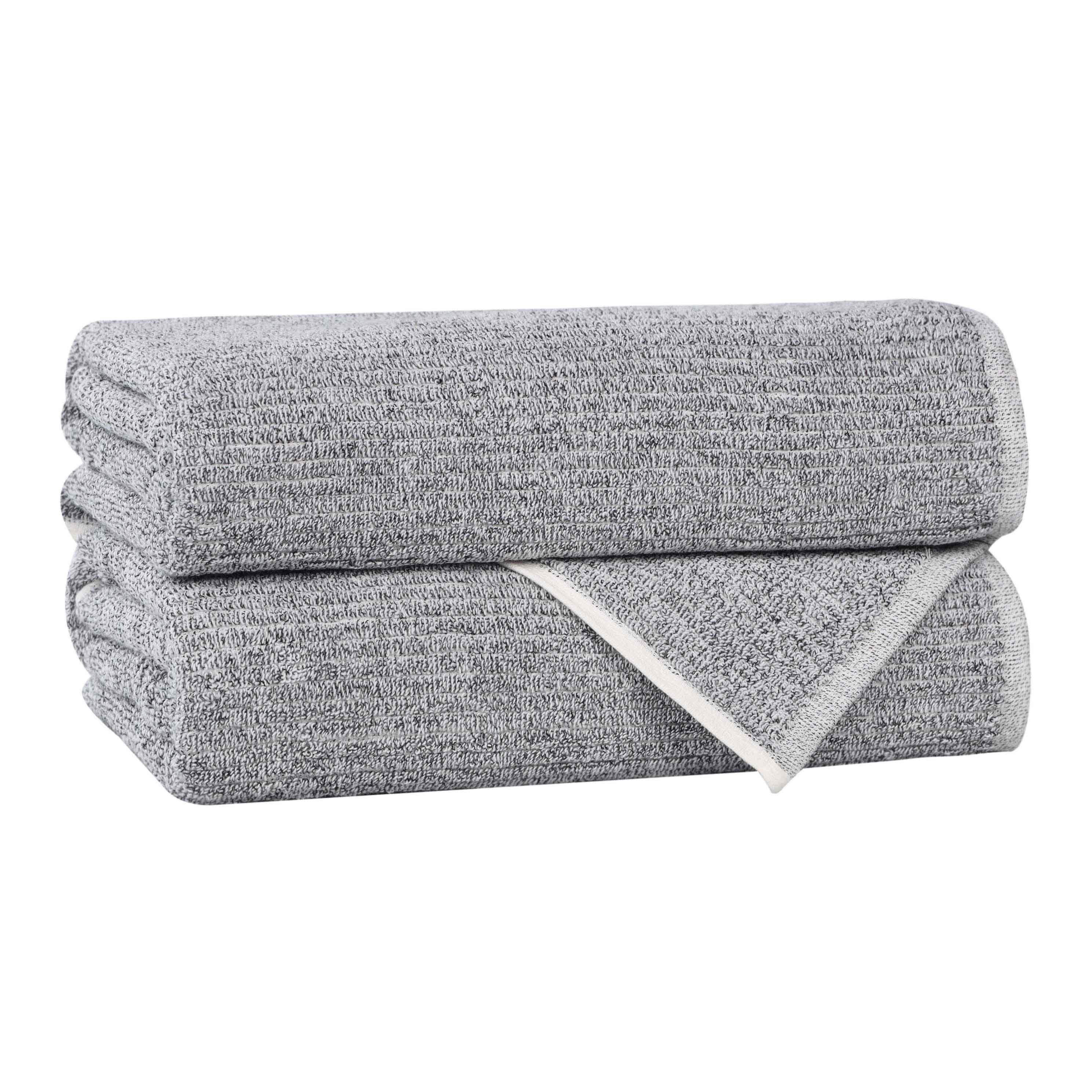 Premium Cotton Blend Ribbed Bath Towels Set of 2 - Ultra Absorbent & Quick Dry Bathroom Towels for Spa, Gym, Beach & Luxury Home Use