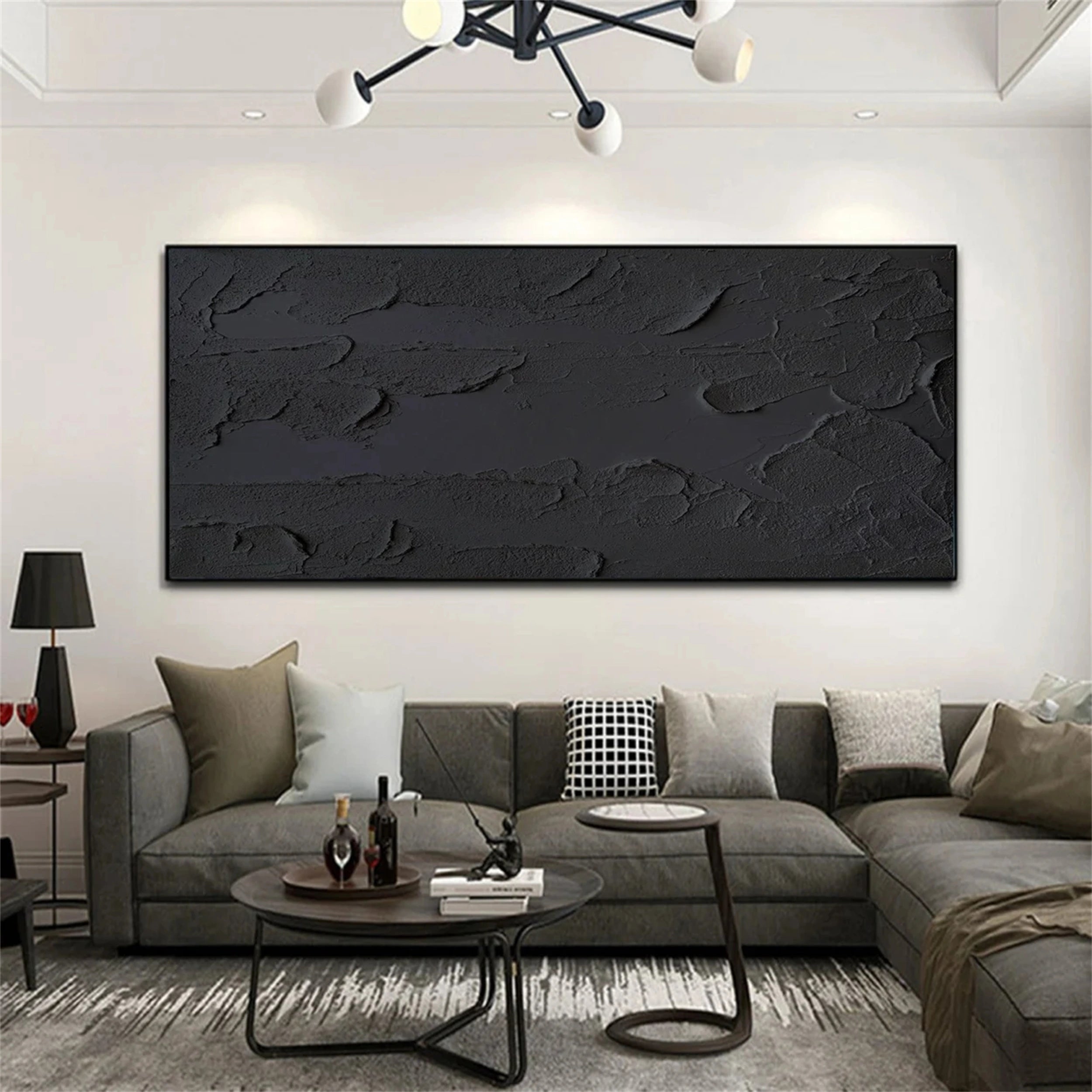 Black Minimalist Textured Painting Canvas Wall Art - Modern Abstract Home Decor for Living Room, Bedroom & Office | #MZ051