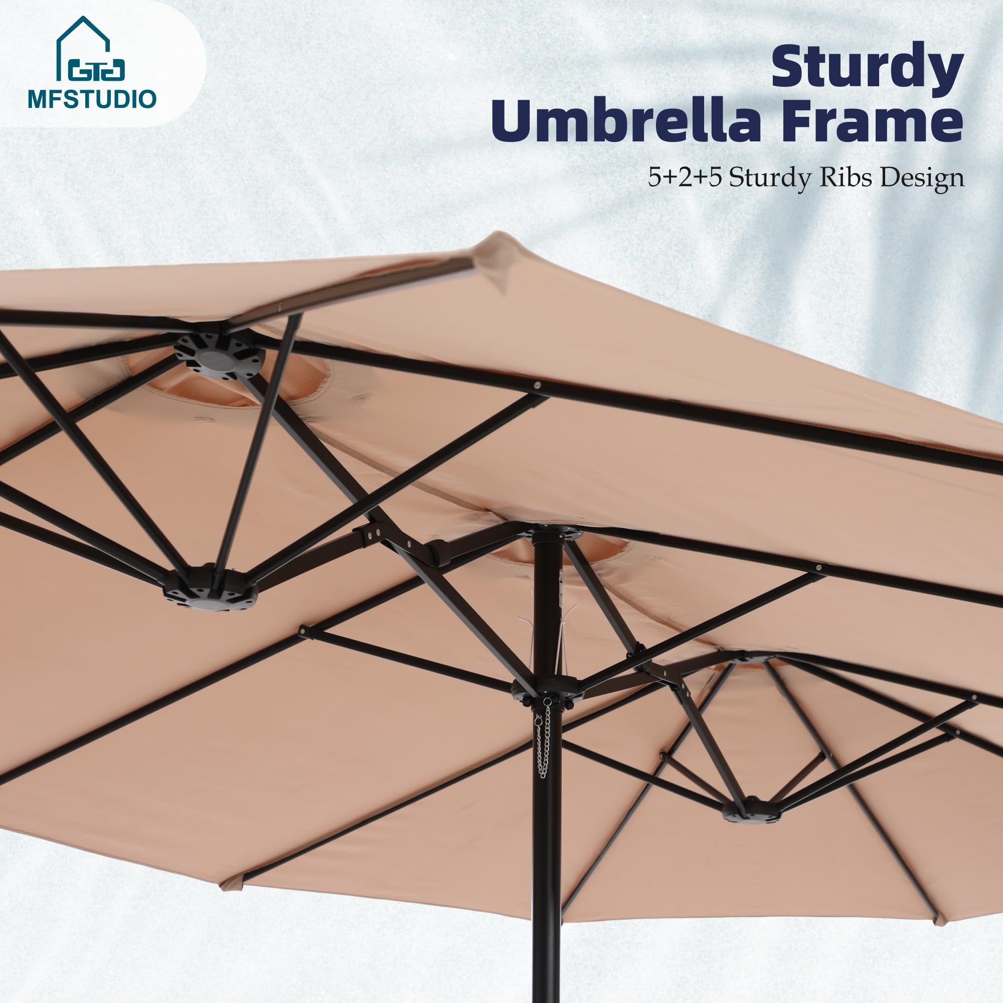 MFSTUDIO 15ft Double Sided Outdoor Patio Umbrella with Heavy Duty Base - Large Rectangular Market Umbrella with Easy Crank Handle - Perfect for Deck, Poolside, Garden, and Backyard Shade
