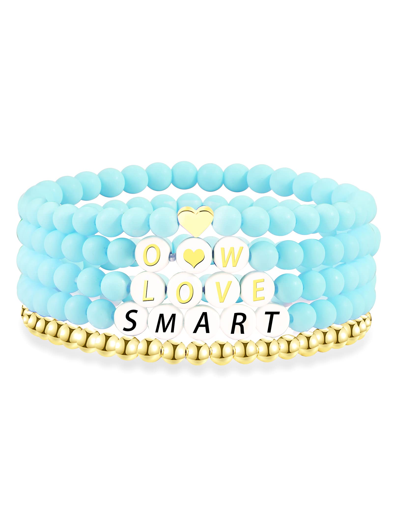5Pcs Rainbow Beaded Stretch Bracelets for Women - Stackable Letter Bracelet Set, Colorful Preppy Summer Jewelry Gifts for Mom | Perfect for Mother's Day, Birthday, Beach Vacation & Everyday Wear