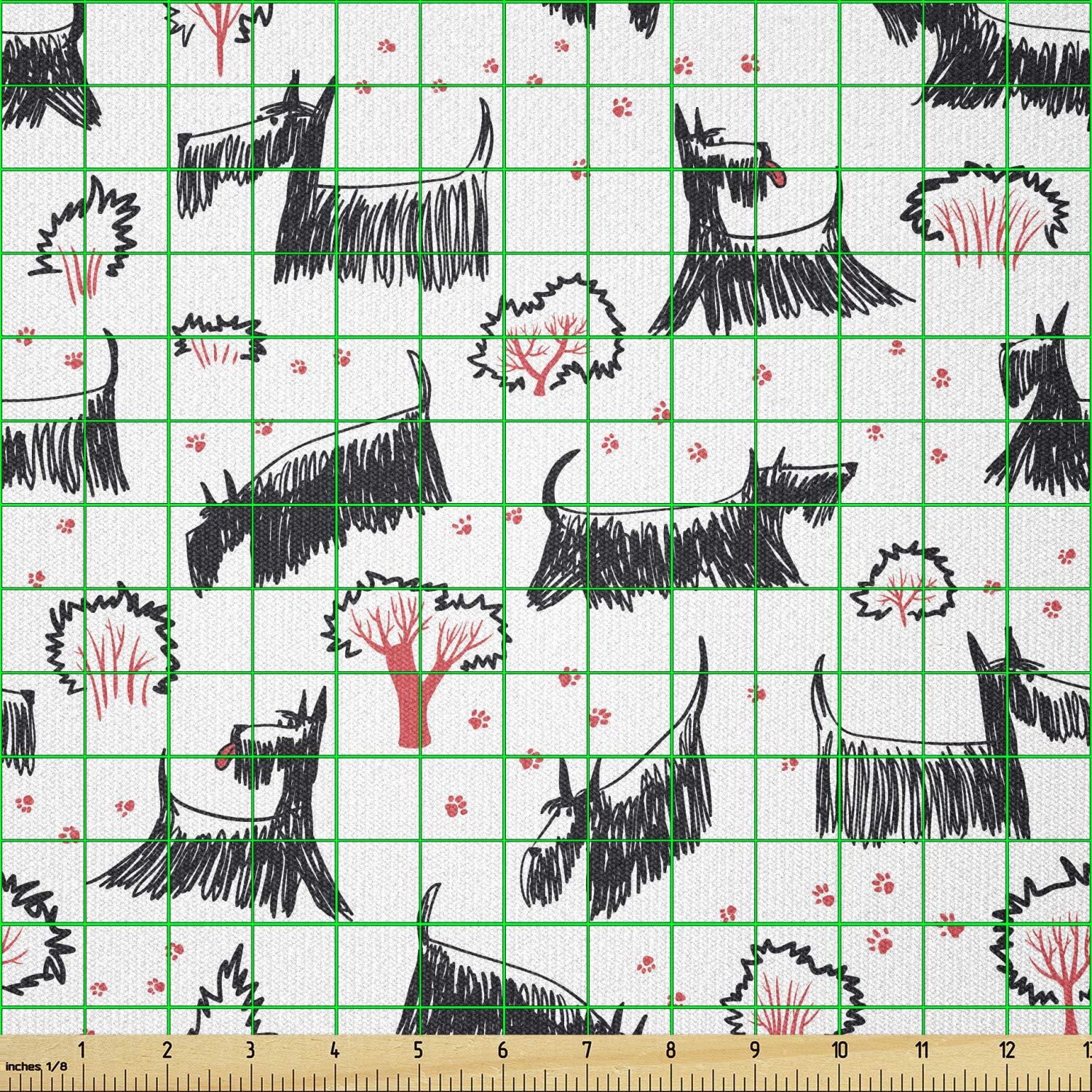 Ambesonne Scottie Dog Stretch Knit Fabric by The Yard - Hand-Drawn Sketch Scotch Breed Design for Clothing Sewing, DIY Arts & Crafts - 10 Yards Coral Charcoal - Perfect for Dog Lover Gifts, Home Decor & Fashion Accessories