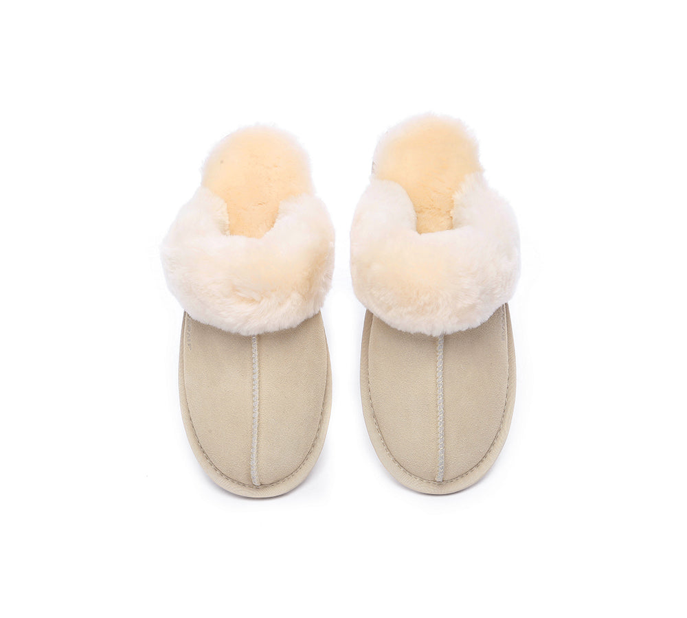 EVERAU® Women's UGG Slippers - Genuine Sheepskin Wool Suede Scuff Slippers for Women - Cozy Indoor House Shoes for Winter Comfort & Relaxation at Home