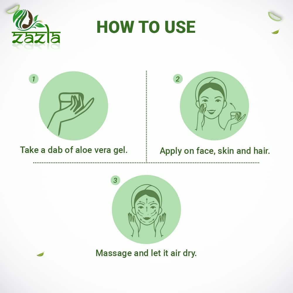 Zazla Aloe Vera Gel for Face & Hair - Hydrating, Moisturizing & Soothing Skin Care - 100g Multipurpose Gel for Sunburn Relief, Acne Treatment & Hair Conditioning