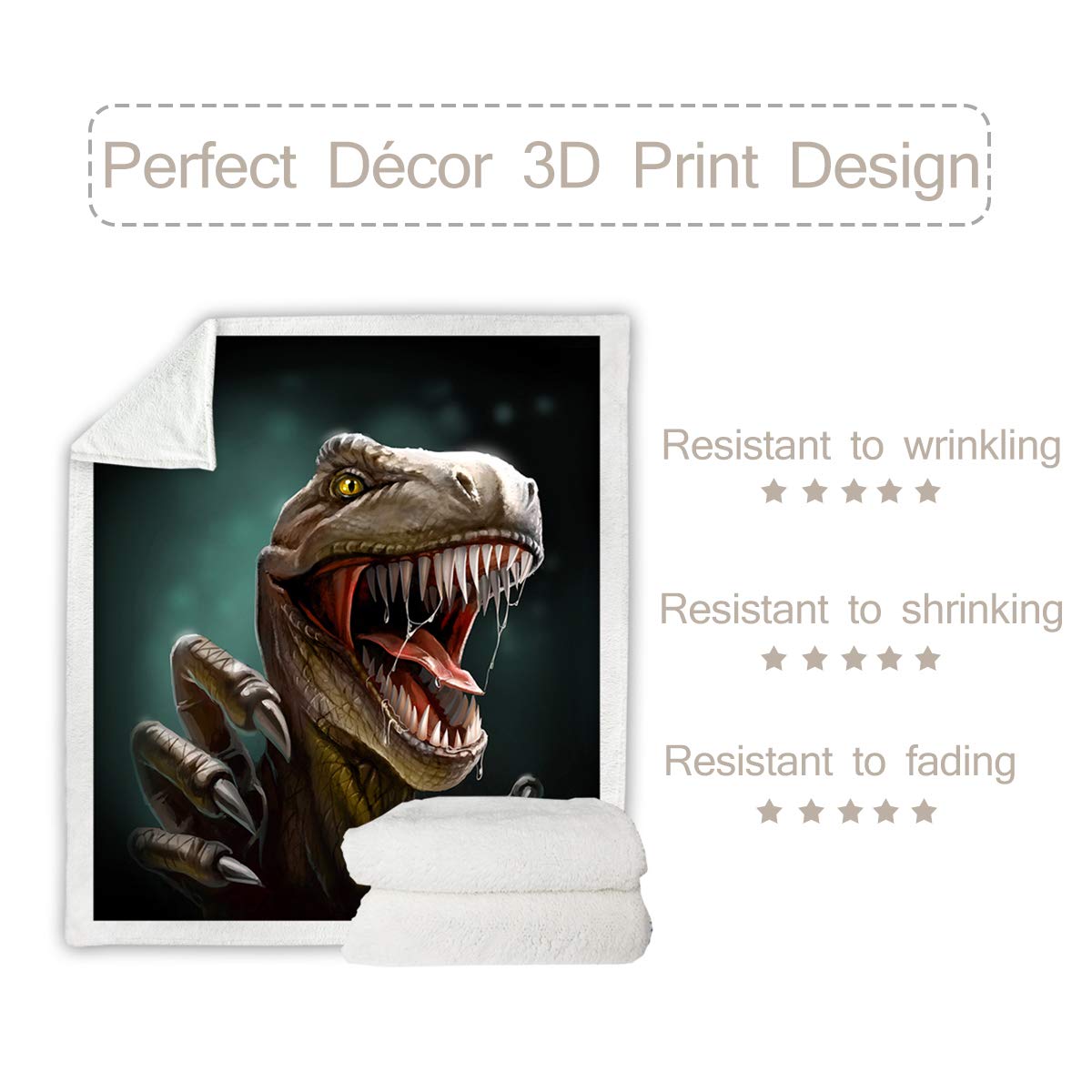 Sleepwish Sherpa Reversible Throw Blanket - Super Soft & Plush Dinosaur Blanket for Boys (T-Rex Teeth, Twin 60