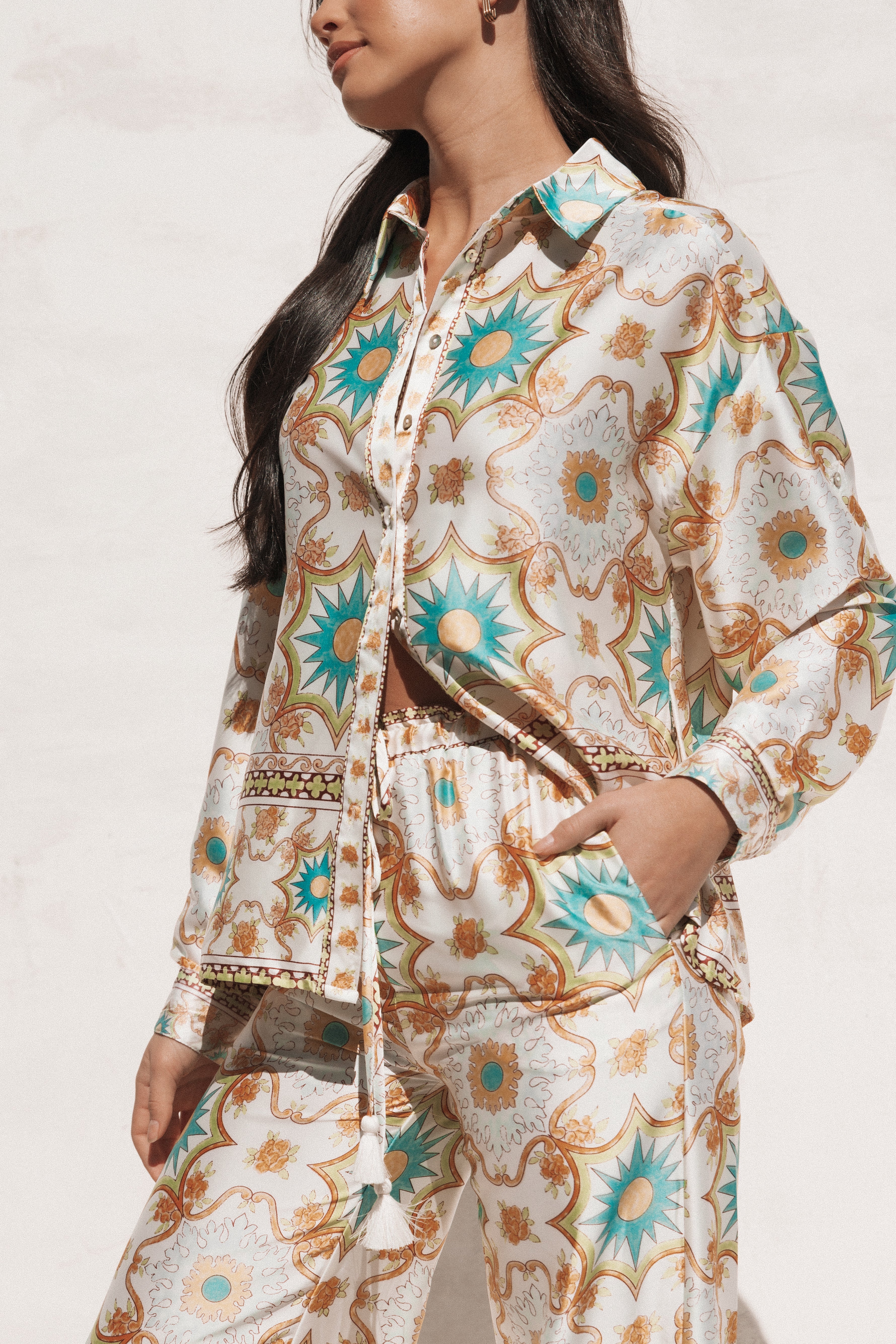 Gretel Shirt - White & Multi Color Women's Blouse | Perfect for Casual Wear, Office Outfits & Date Nights