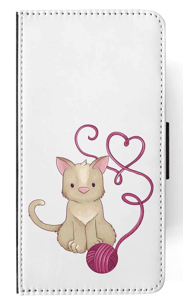 Cute Kitten with Yarn Ball Flip Wallet Phone Case for Apple iPhone X/Xs - Slim Protective Cover with Card Holder for Everyday Use & Travel