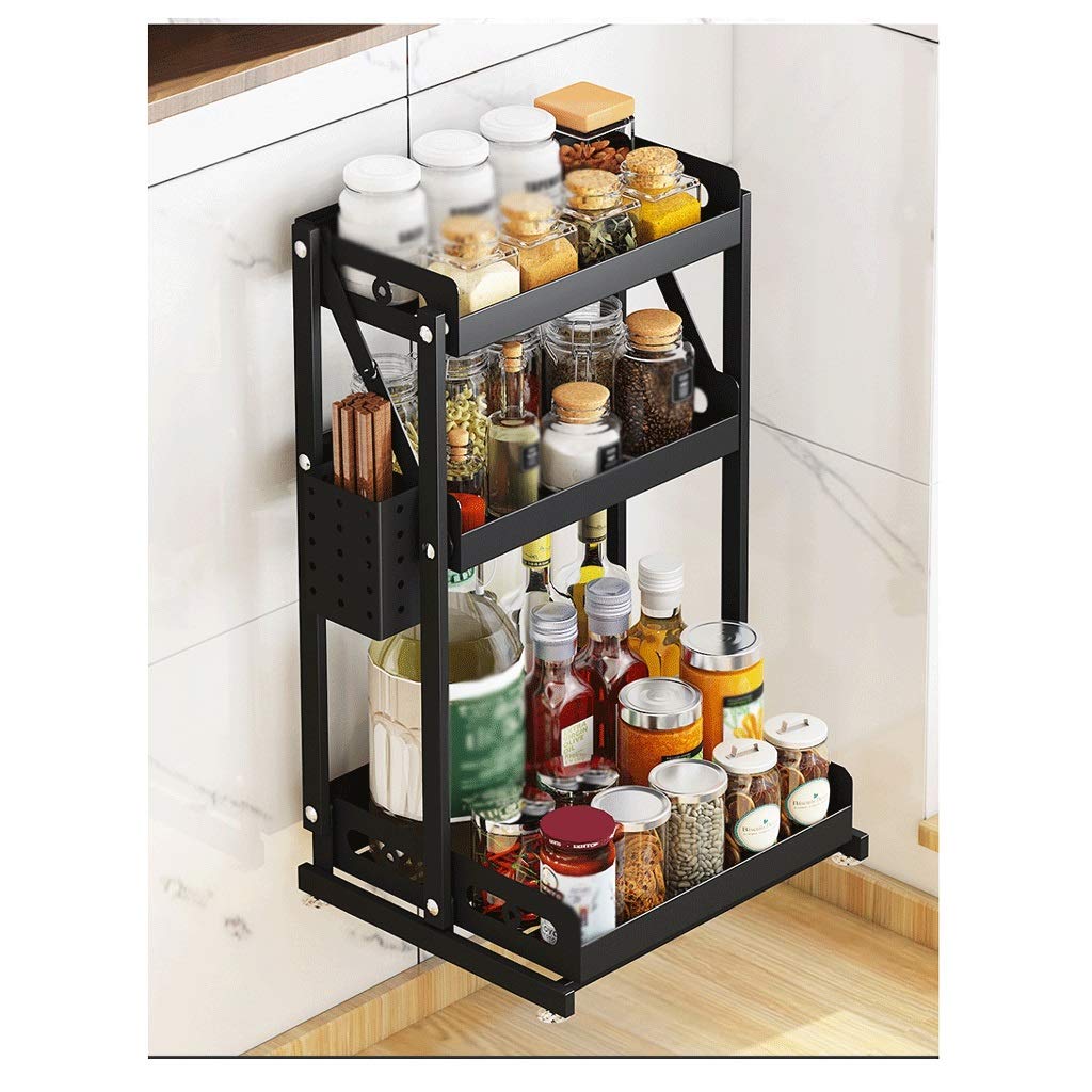 Wall-Mounted Foldable Spice Rack Organizer - Multifunctional Kitchen Shelf for Seasoning Storage, Black Floating Wall Rack - Perfect for Small Spaces & Pantry Organization