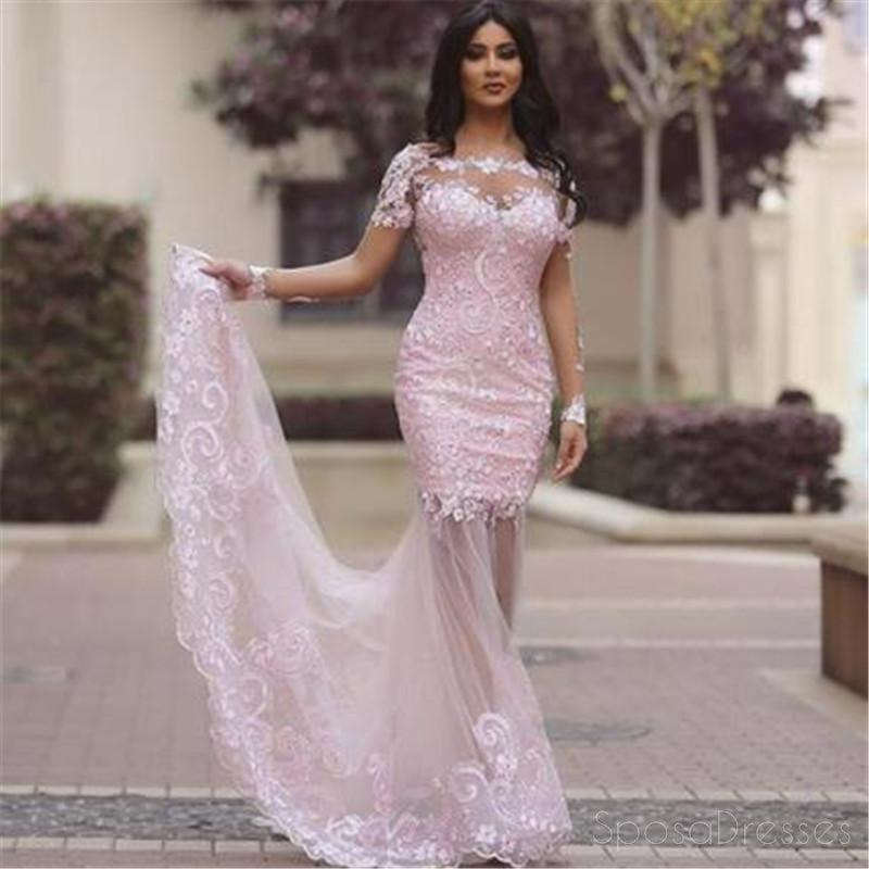 Elegant Long Sleeve Pink Lace Mermaid Evening Prom Dress - Sexy See-Through Formal Gown for Homecoming, Quinceañera & Special Occasions | Custom Tailored Prom Dresses for Women | Style 17042