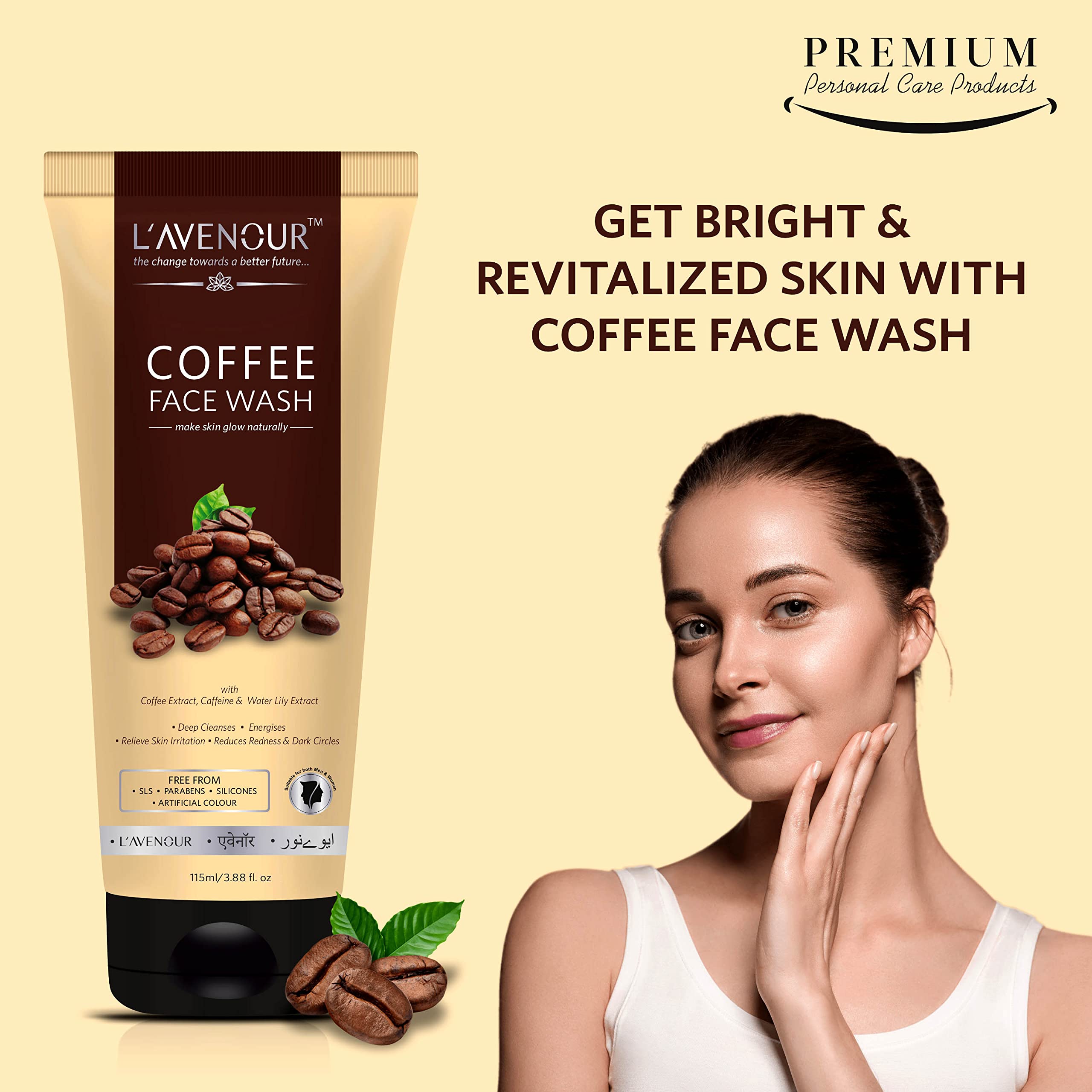 L'avenour Deep Cleansing Coffee Face Wash - Reduces Redness & Dark Circles, 115ml - Gentle Exfoliating Facial Cleanser for Acne-Prone & Sensitive Skin - Perfect for Morning & Night Skincare Routine