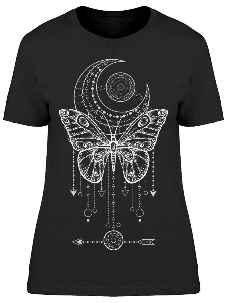 Butterfly with Moon and Arrows Women's T-Shirt - Trendy Graphic Tee for Casual Wear, Street Style & Festival Outfits