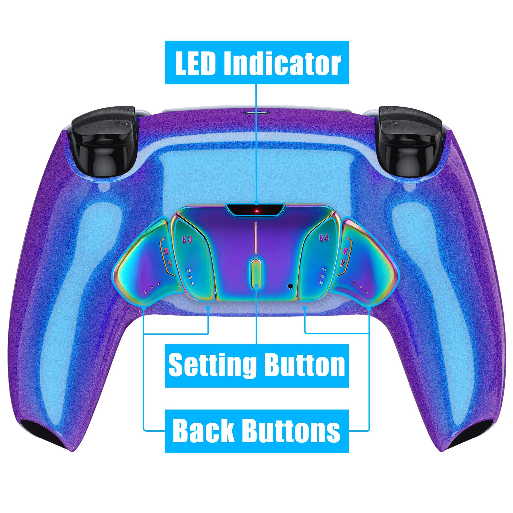 eXtremeRate Programmable RISE4 Remap Kit for PS5 Controller BDM-030/040 - Real Metal Buttons (RMB) Remap Board, Back Plate Case & Metal Back Paddles - Purple Blue & Aura Blue Purple | Custom Controller Mod for Gaming, FPS & Competitive Play