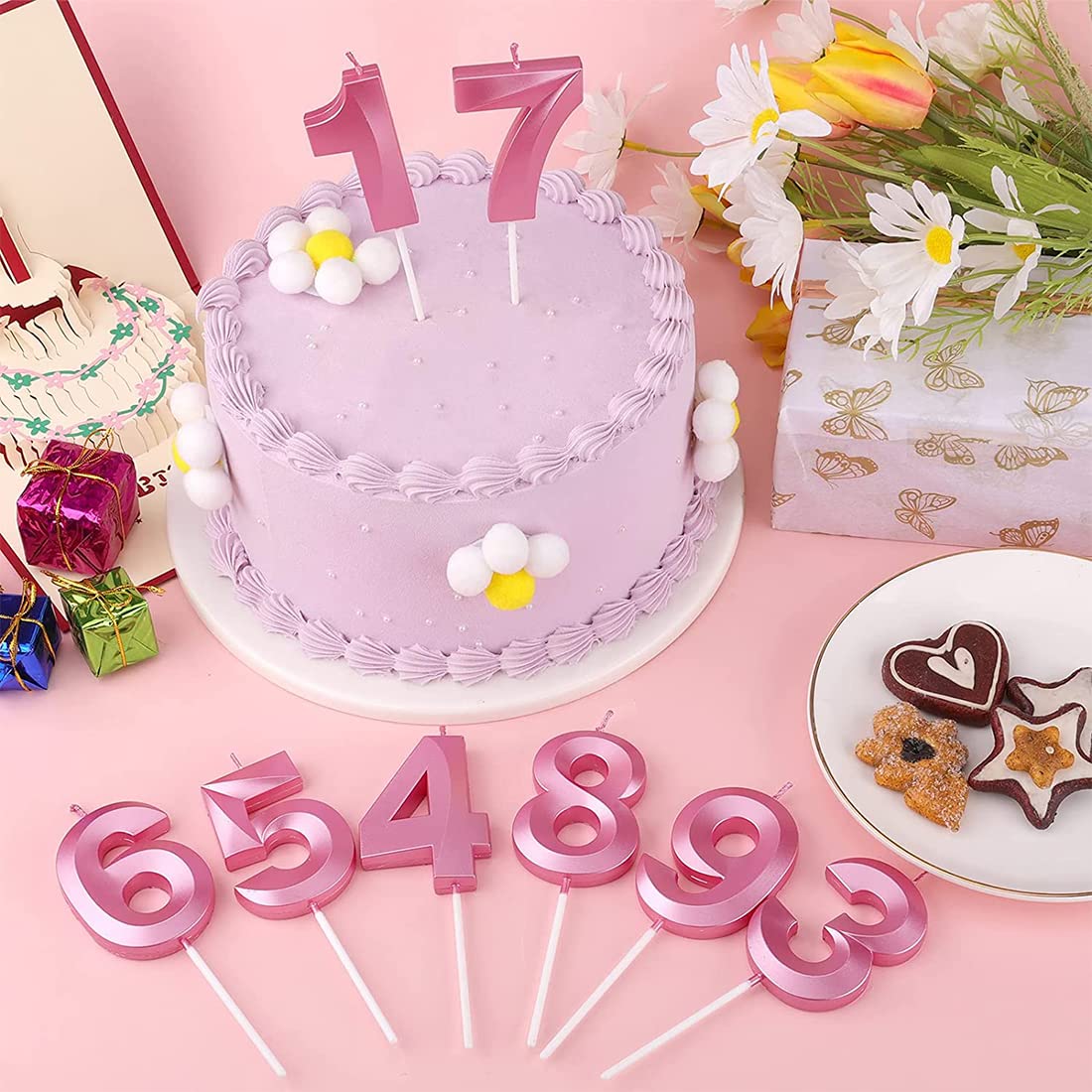 Polly Online 3D Glitter Number Candles 0-9 - Pink Sparkle Birthday Cake Toppers for Anniversary, Wedding & Graduation Party Decorations | Perfect for Birthday Cakes, Cupcakes and Dessert Tables