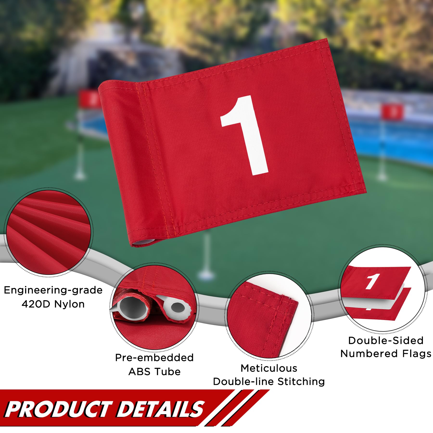 KINGTOP 3ft Mini Golf Flagstick - Double-Sided Numbered Putting Green Flag for Yard Practice | Portable 2-Section Golf Pin Flag & Hole Cup Set | Perfect for Backyard Training, Indoor Putting & Golf Gifts