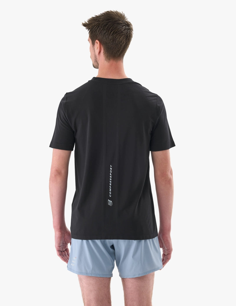 Compressport Men's Performance Short Sleeve Running Shirt - Moisture Wicking & Breathable Athletic Top for Marathon & Gym Workouts - Black