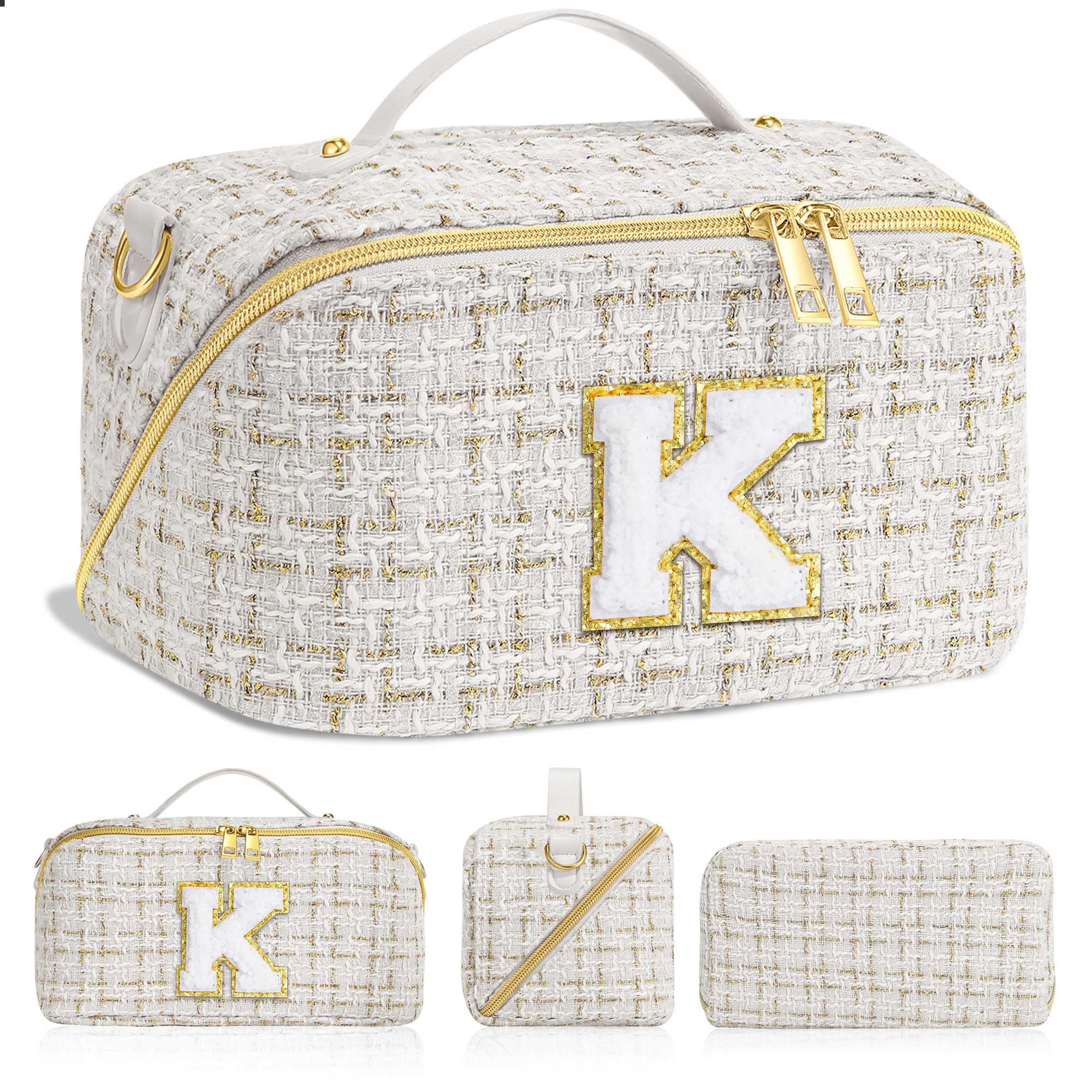 Personalized Initial Travel Makeup Bag for Women - Cute Toiletry Organizer with Monogram, Perfect Birthday Gift for Mom, Teens & Teachers | Ideal for Vacation, Business Trips & Daily Essentials Storage