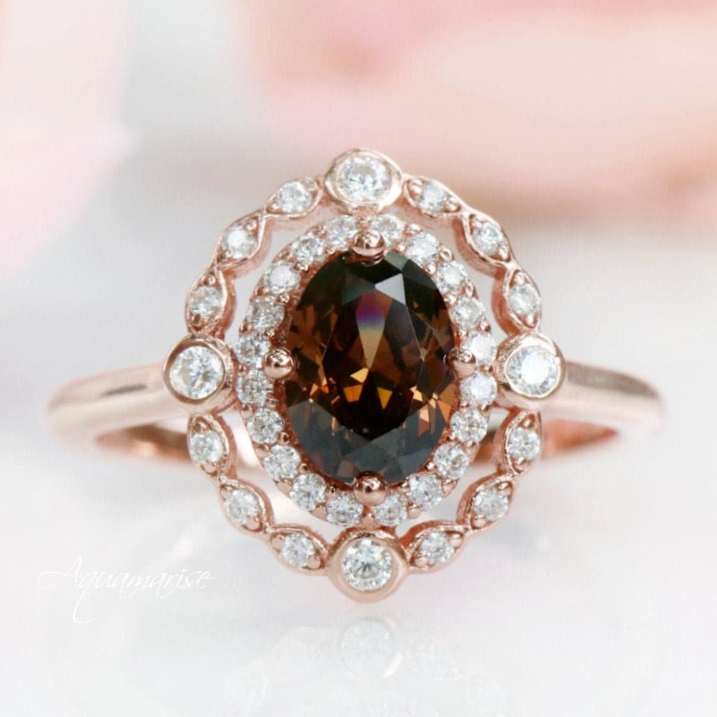 Valentina Smoky Quartz Ring - 14K Rose Gold Vermeil Stackable Dainty Jewelry for Women, Perfect for Everyday Wear & Gift Giving