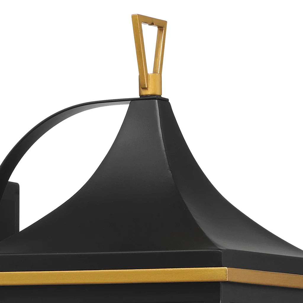 Simpson 3-Light Outdoor Wall Sconce - 8.25x19.75 Inch Matte Black Stainless Steel with Textured Gold Finish & Glass Shade - 120V E12 Candelabra Base LED Bulb Compatible - Perfect for Patio Lighting, Garden Decor, and Exterior Wall Illumination