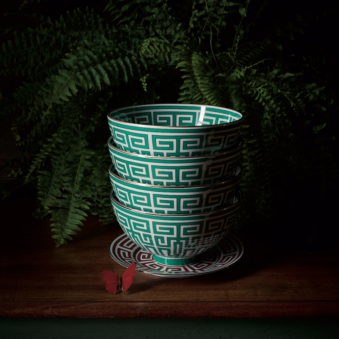 Labirinto Smeraldo Gio Ponti Bowl - Green Ceramic Fruit Bowl | Mid-Century Modern Italian Design | Perfect for Dining Table Centerpiece, Fruit Display & Home Decor