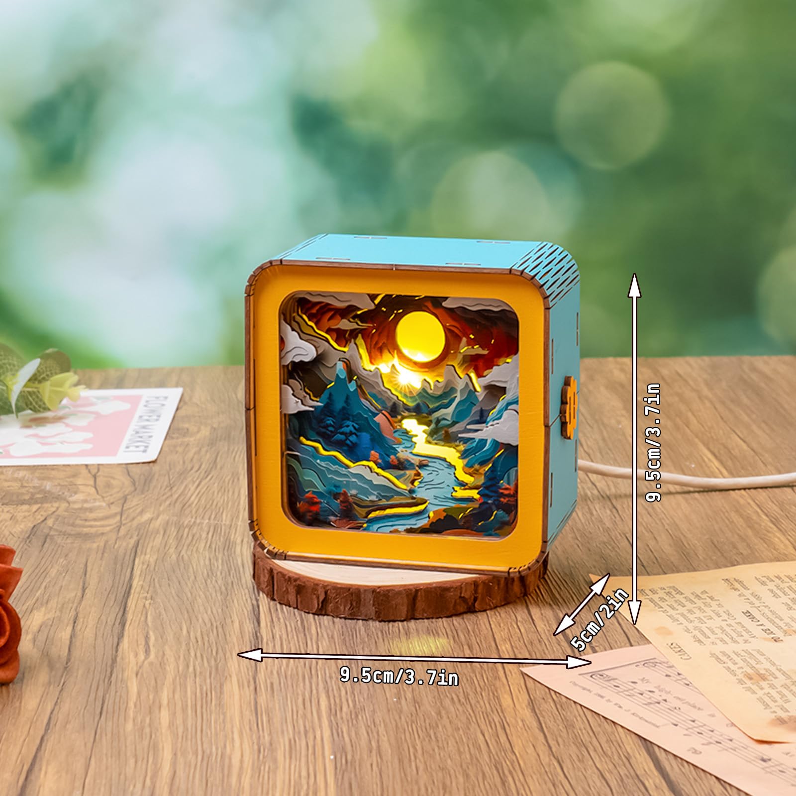 WOODBESTS 3D Wooden Puzzle Night Light - DIY Long River Sunrise Puzzle for Adults & Seniors - Handcrafted Desk Lamp Decor for Home Office | Relaxing Night Light for Bedroom, Study & Gift Giving