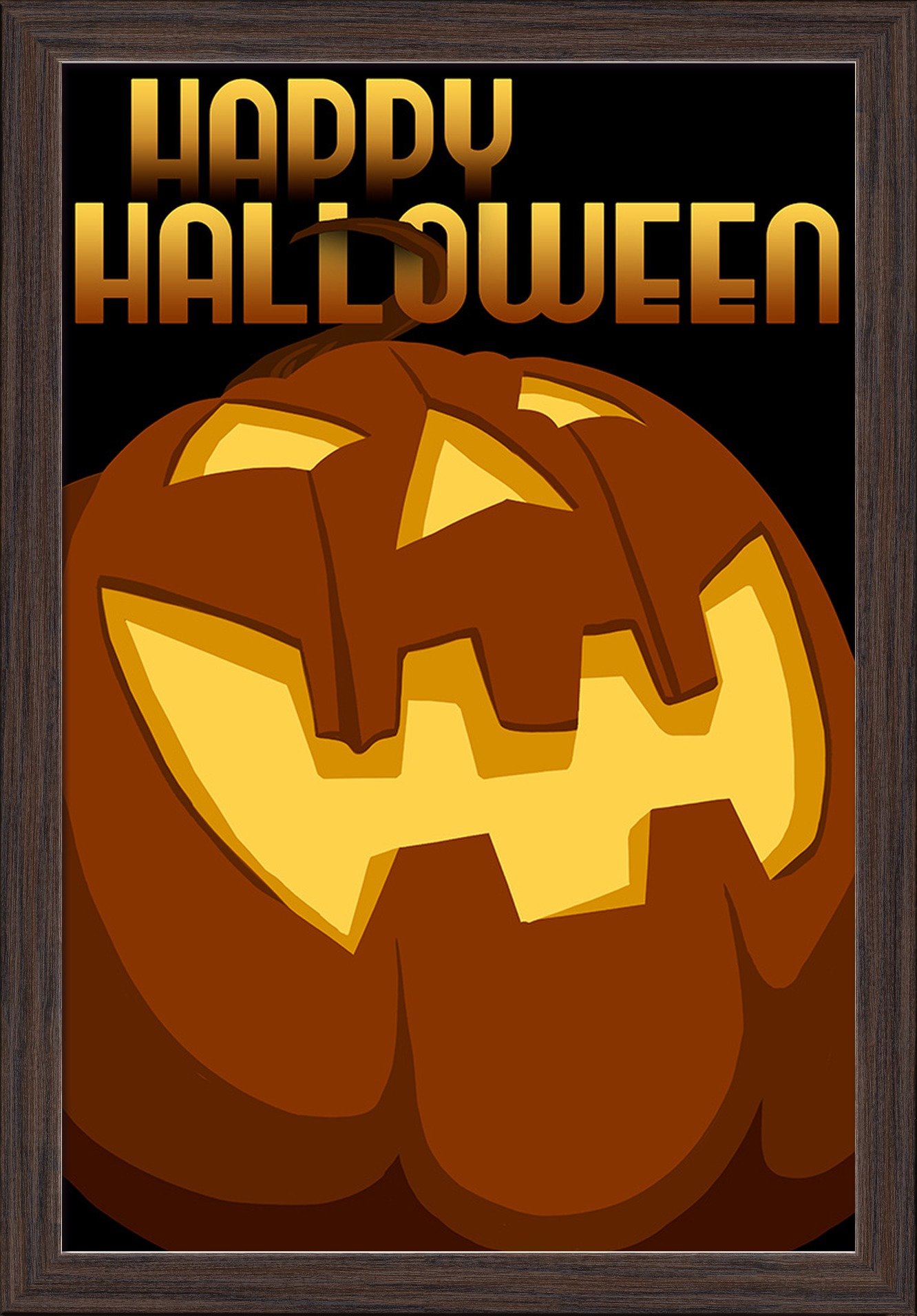 Halloween Jack o'Lantern Giclee Fine Art Print - 16x24 Inch Recycled Wood Frame in Espresso Brown - Perfect for Halloween Decorations, Home Wall Art & Seasonal Party Decor