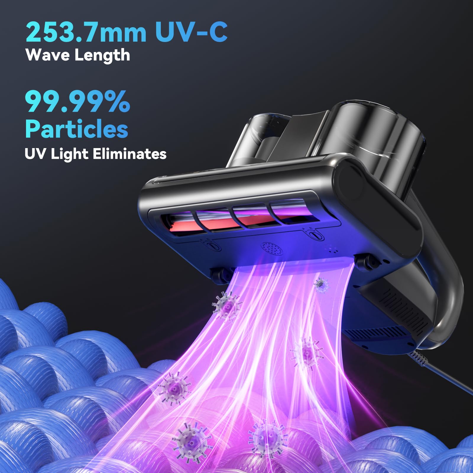 UV Light Mattress Vacuum Cleaner with 16KPA Suction & 60° Hot Air - Double Cup Design, LED Display, Ultrasound Technology - Eliminates 99.9% of Bacteria, Allergens & Dust - Perfect for Allergy Relief, Bed Cleaning & Home Sanitization