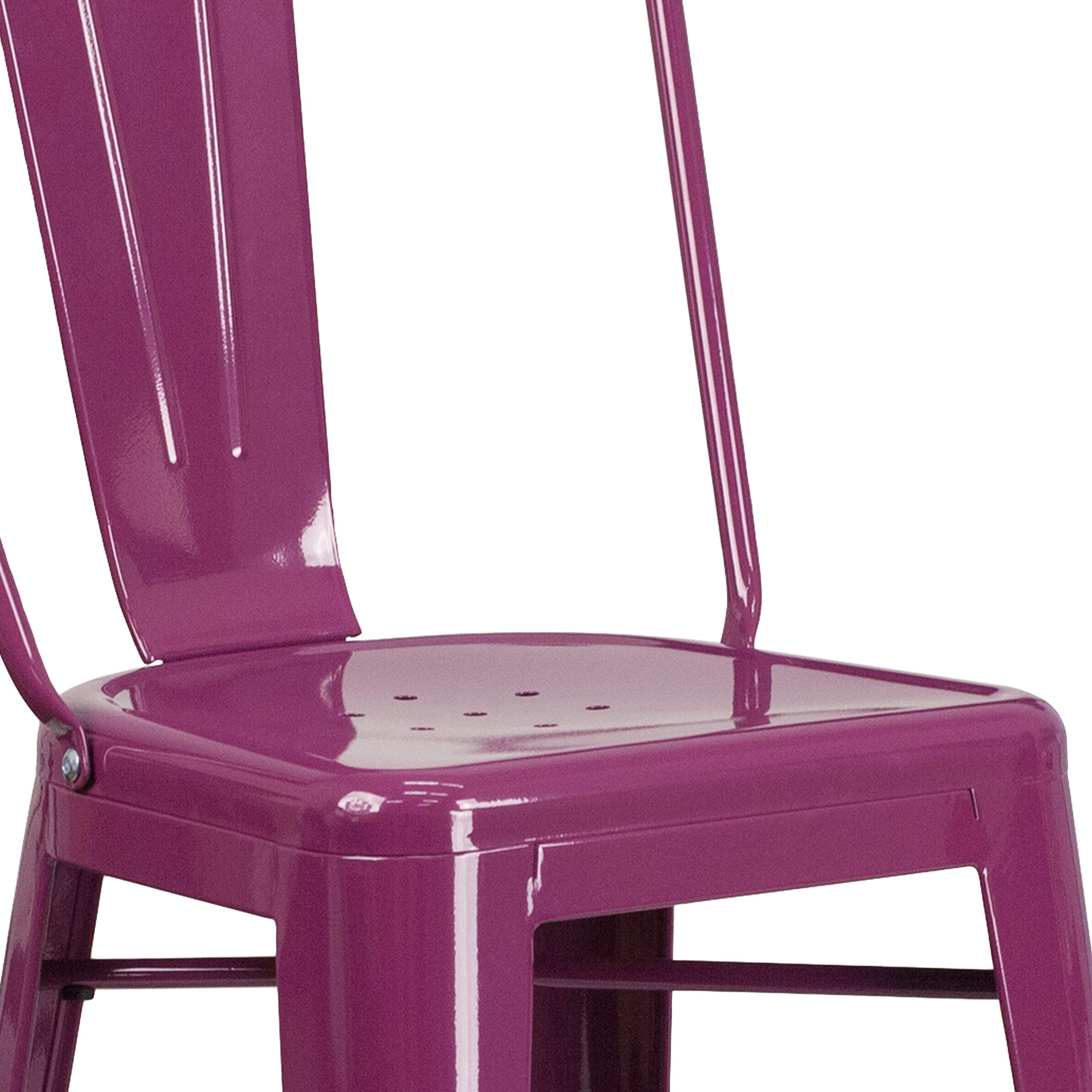EMMA + OLIVER 30 Inch Commercial Grade Purple Metal Bar Stool with Back - Indoor Outdoor Use for Kitchen Island, Bar Counter & Patio
