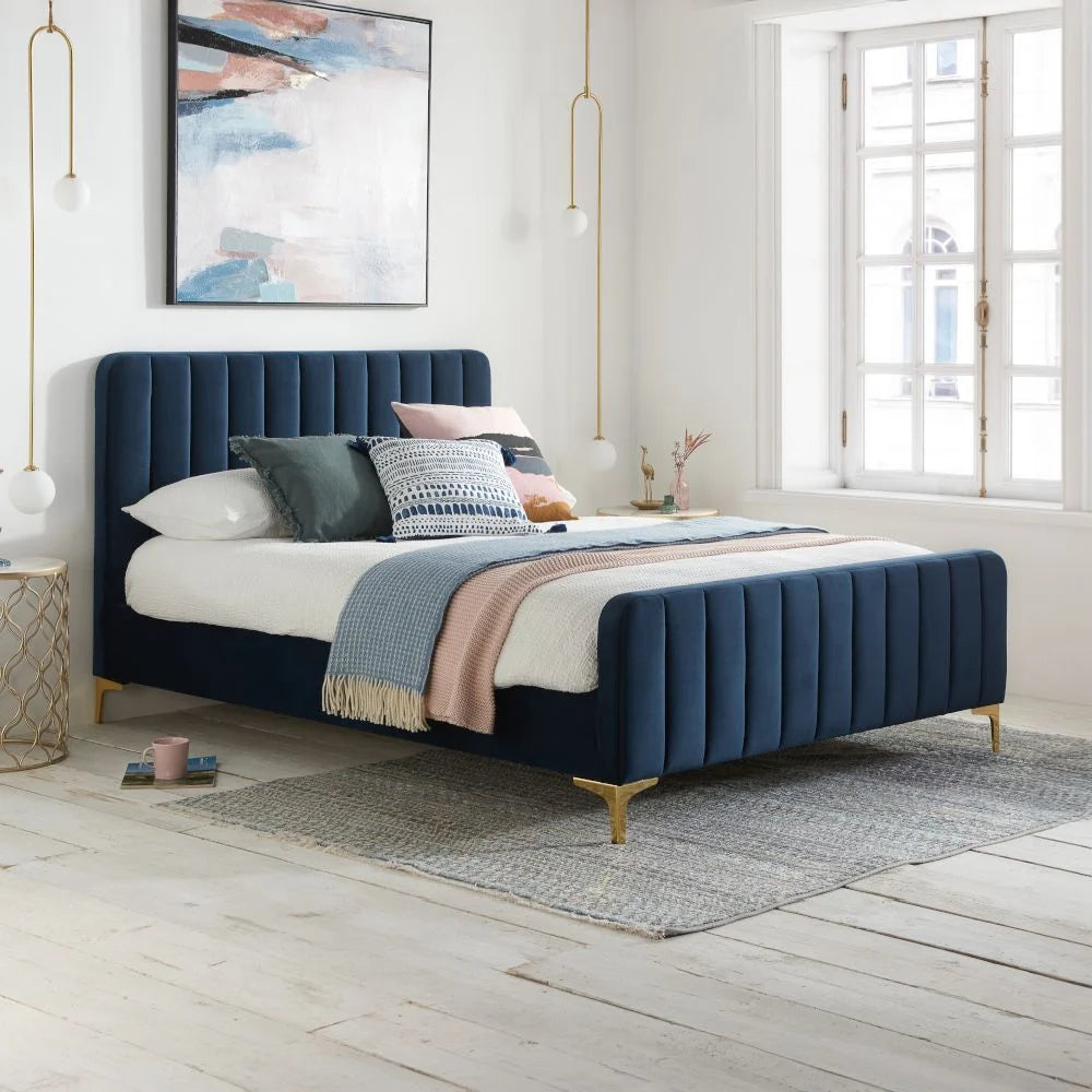 Midnight Blue Clyde Bed Frame - Queen Size, Sturdy Metal Platform with Wooden Slats - Perfect for Modern Bedrooms & Guest Rooms