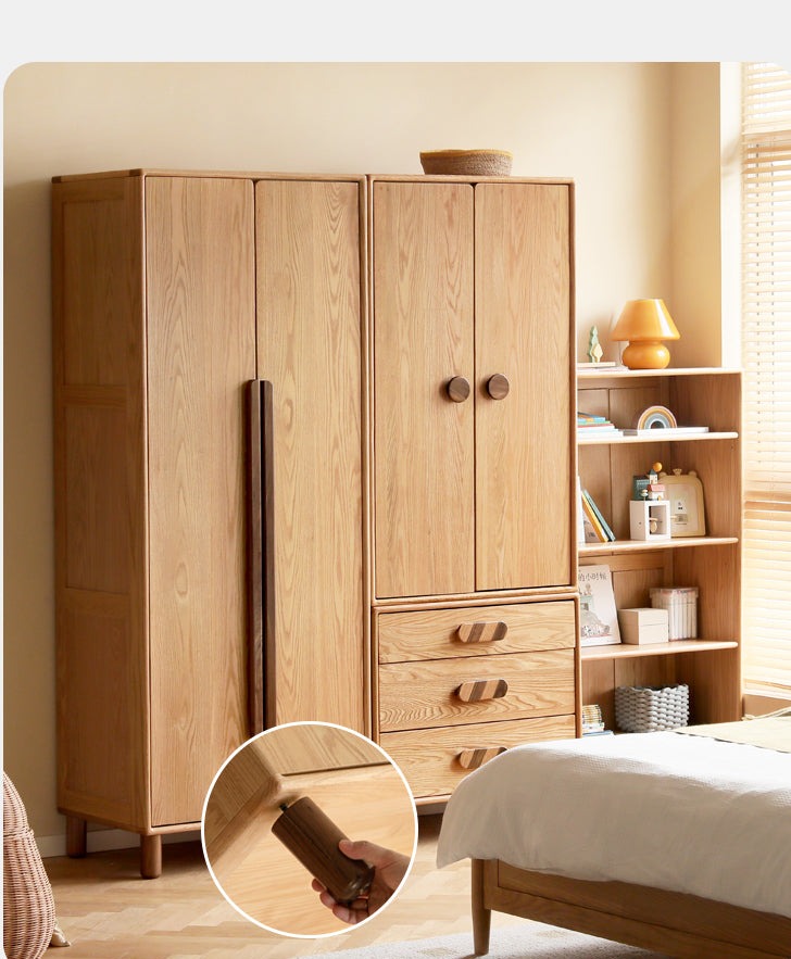Solid Oak Wood Wardrobe Bookcase - Free Combination for Bedroom, Living Room, and Office Storage