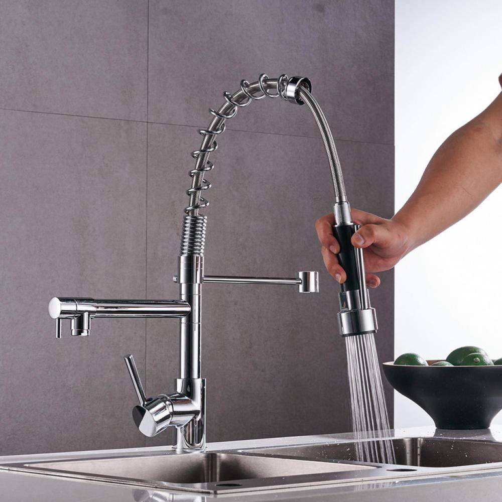 360° Swivel Chrome Pull Down Kitchen Faucet with Dual Spray Modes - Hot & Cold Water Mixer Tap with Handheld Shower for Modern Kitchen Sink - Perfect for Cooking, Washing Dishes, and Food Prep