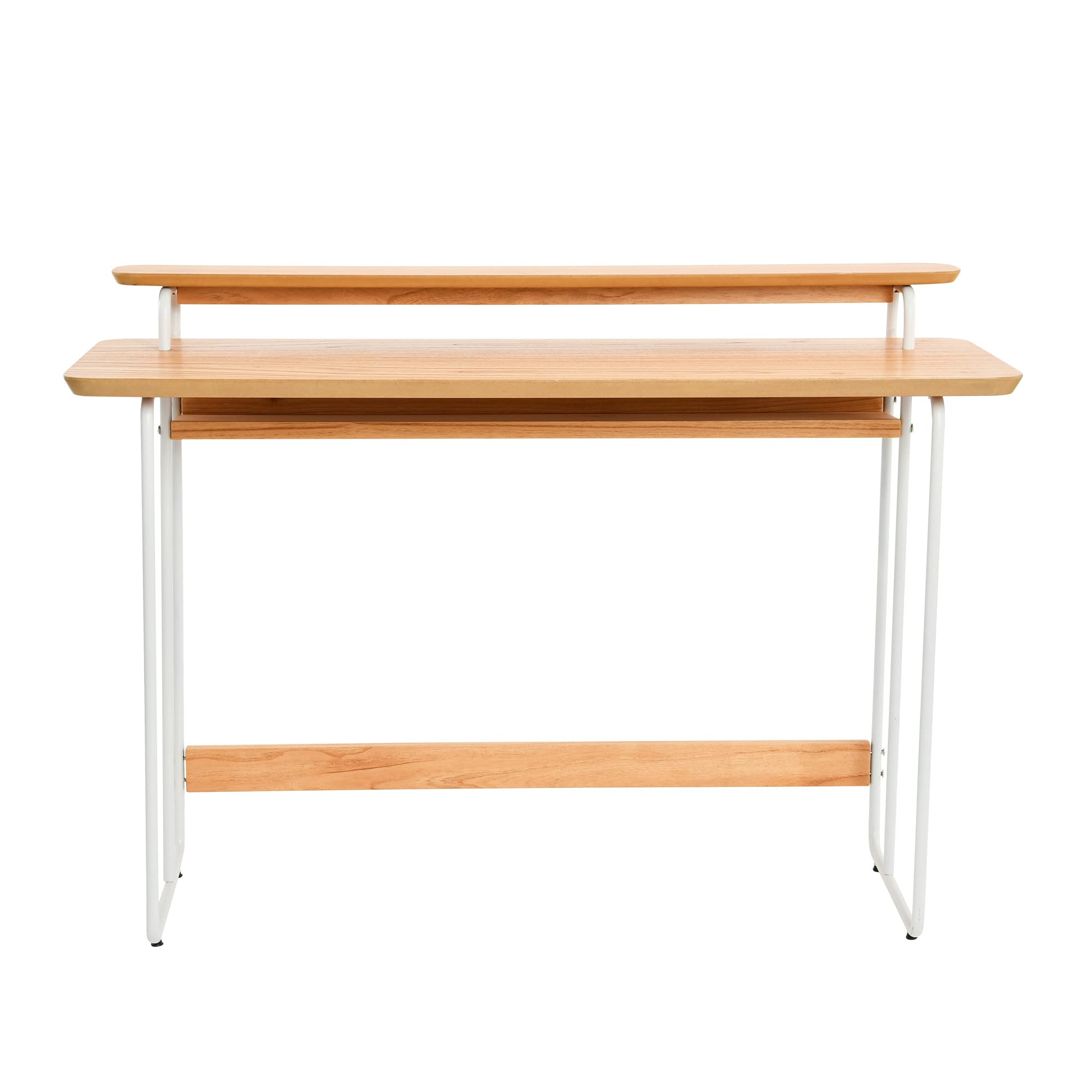 Mid-Century Modern Computer Desk - Genuine Wood Veneer & Rounded Metal Frame - Boho Home Office Desk for Bedroom, Study & Workspace | Perfect for Remote Work & Small Space Living